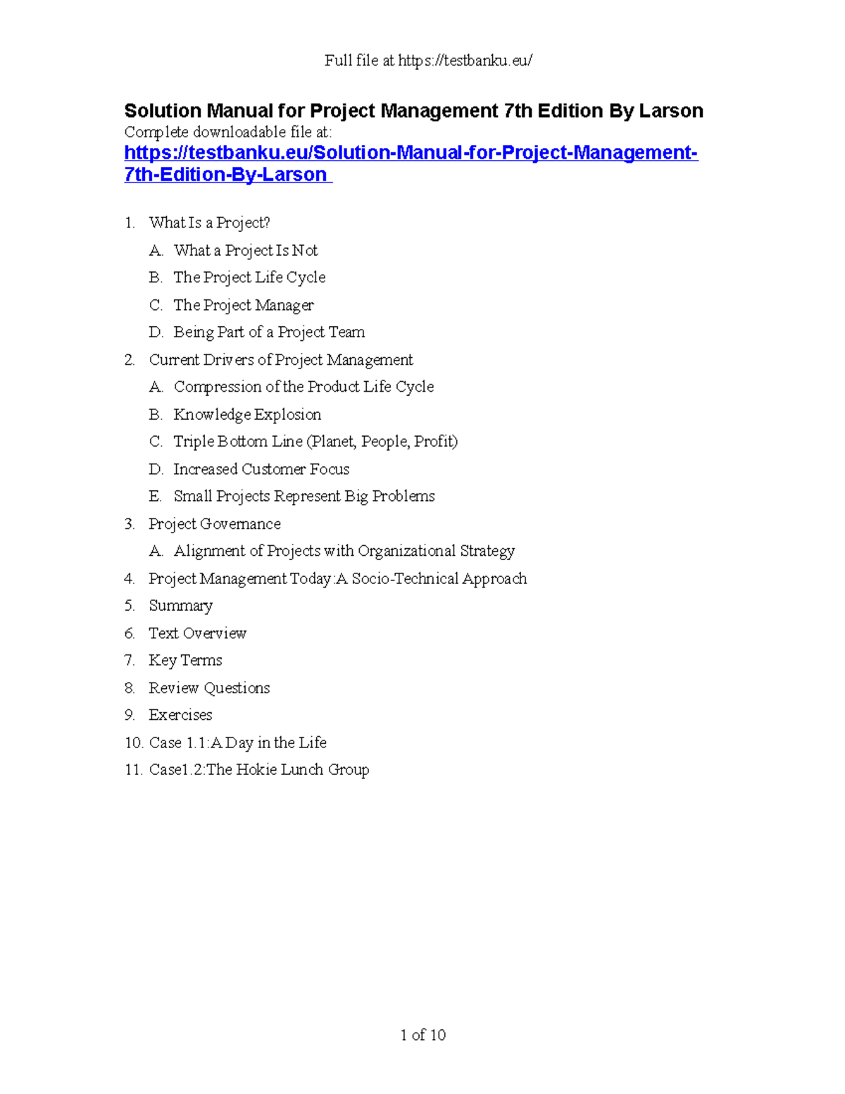 Solution Manual for Project Management (7th Ed) by Larson - Summary ...