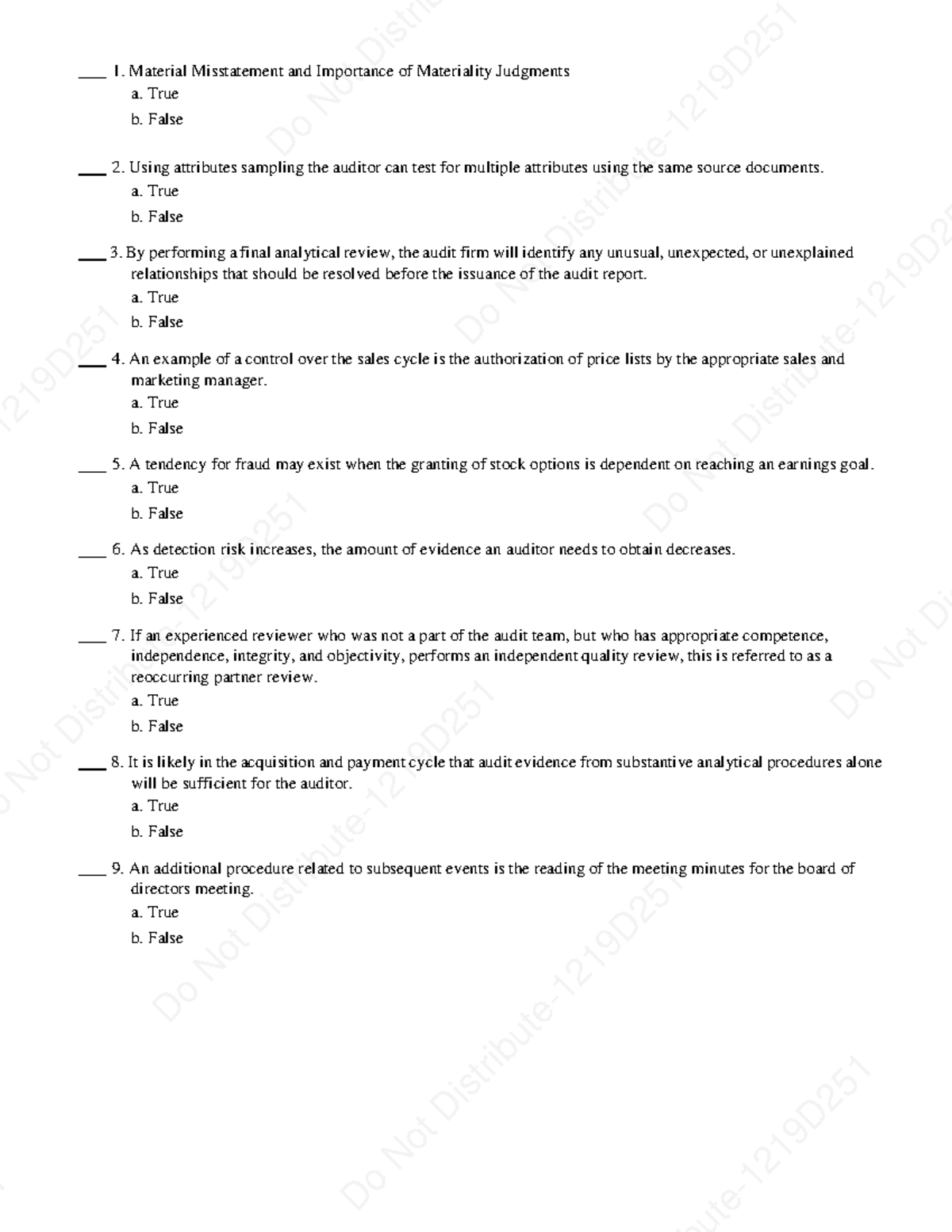 D251 Practice questions 300 - 1. Material Misstatement and Importance ...