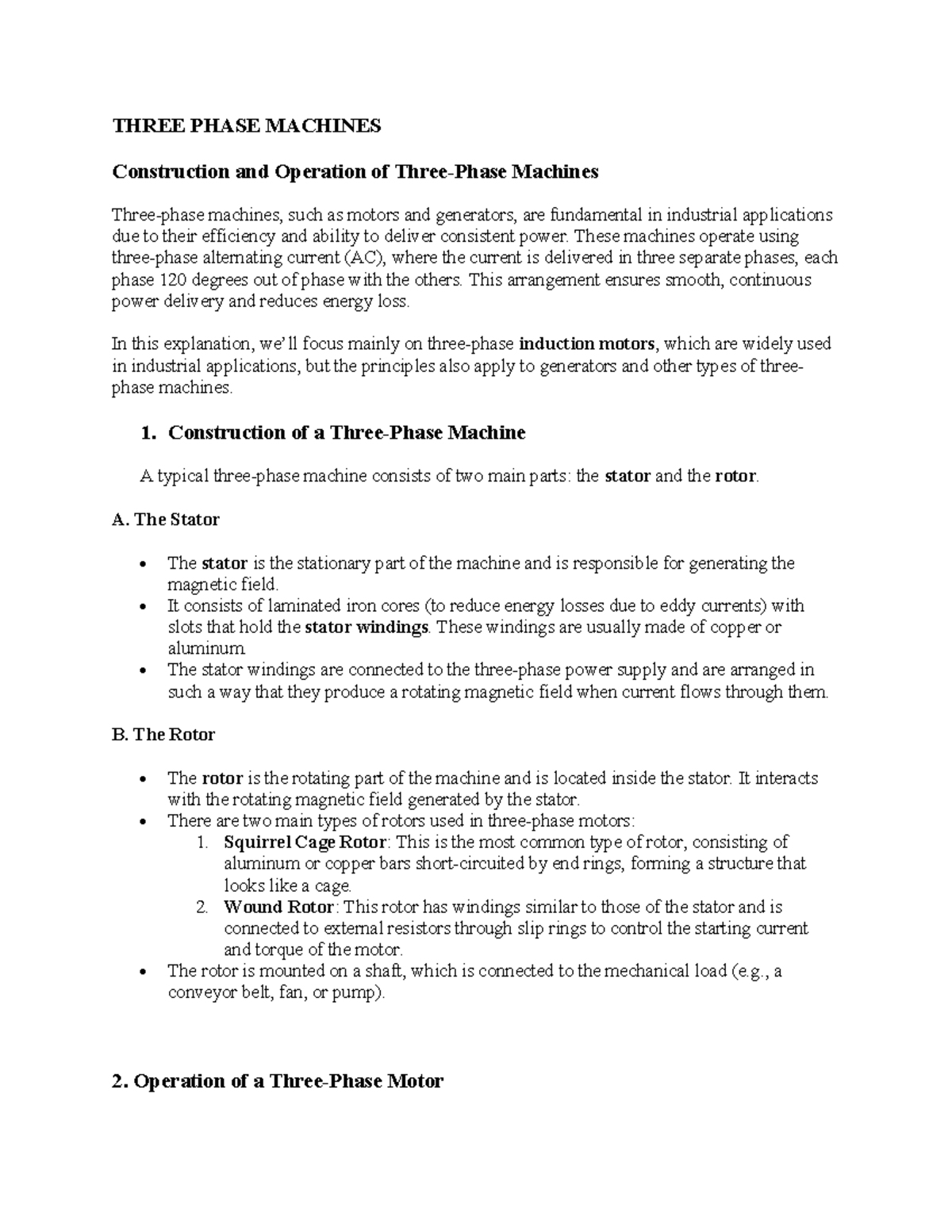 Three Phase Machines: Construction & Operation Overview - Studocu