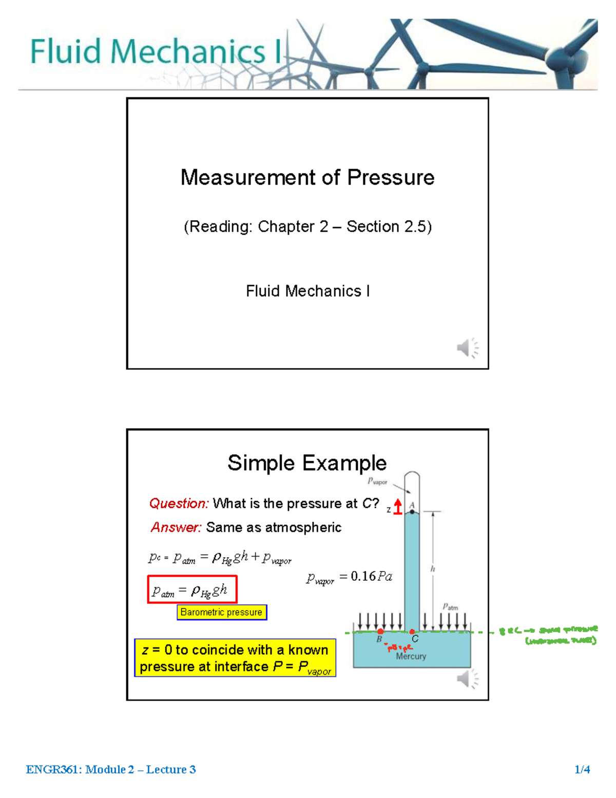 ENGR361: Fluid Mechanics I Lecture 2 - Pressure Measurement Insights ...