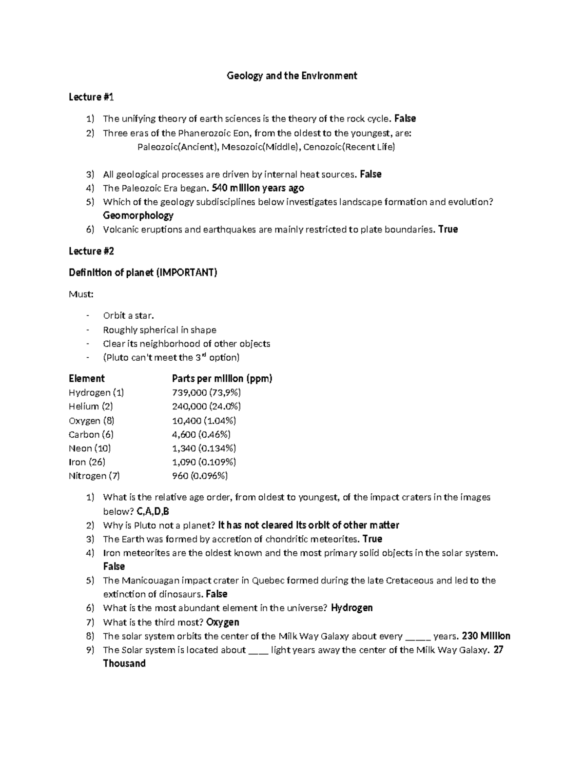 Geology and the Environment Lecture Notes: Key Concepts and Insights ...