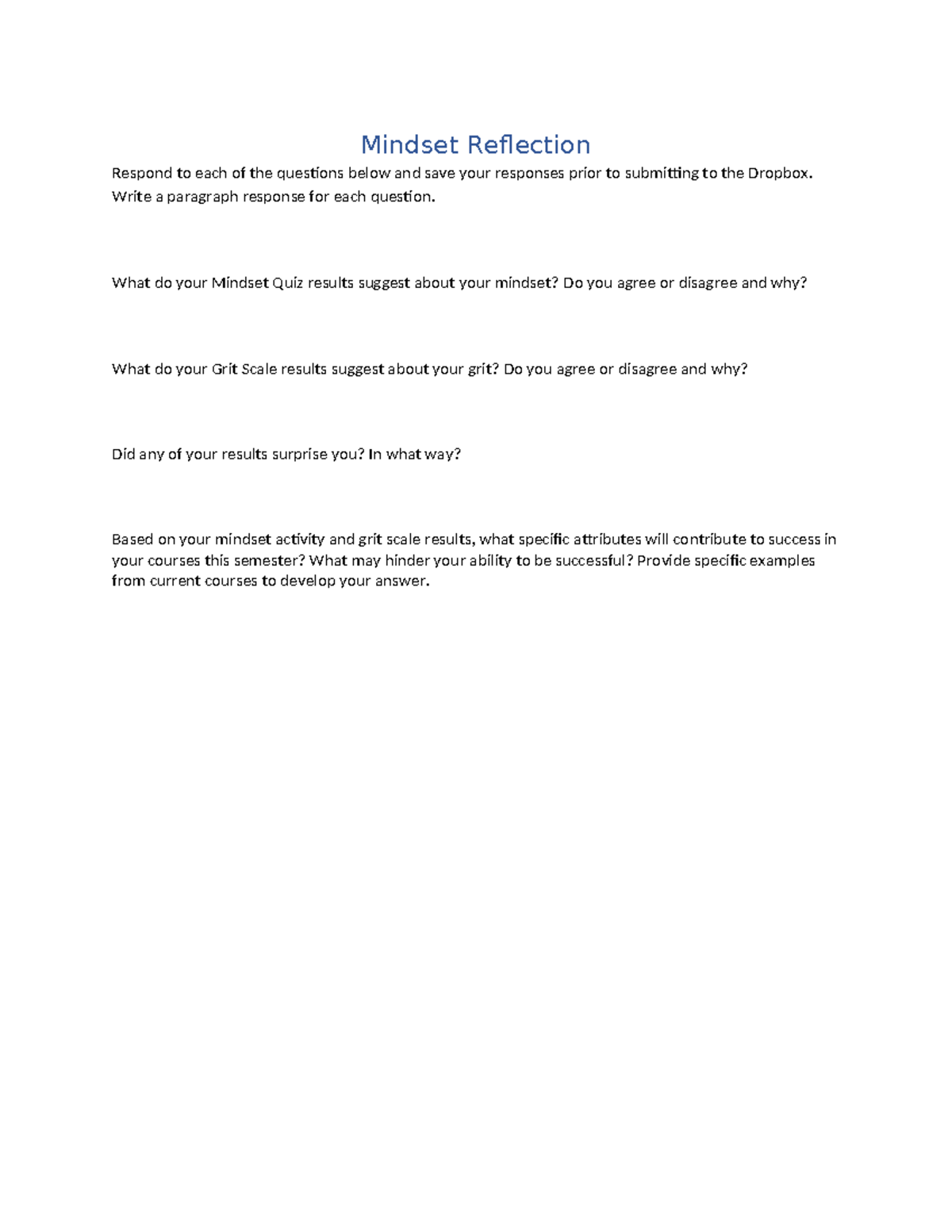 Mindset Reflection: Analyzing Quiz Results and Grit Scale Insights ...
