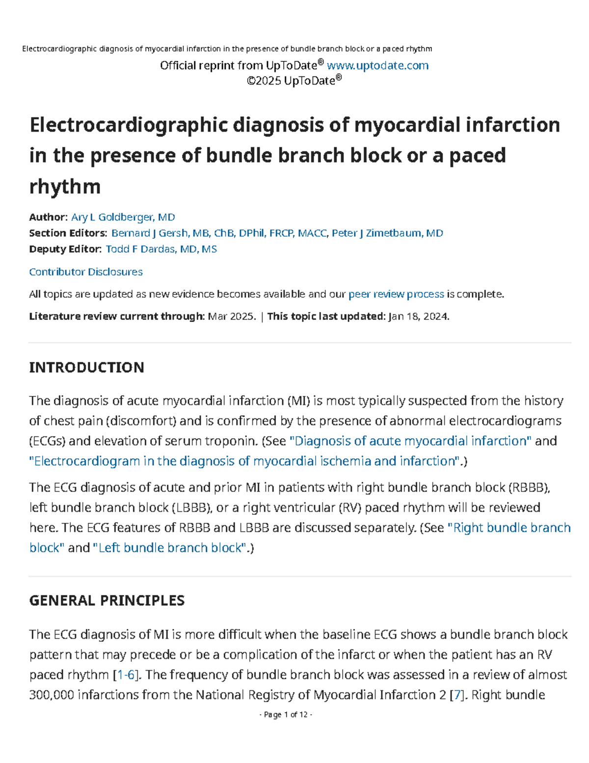 ECG Diagnosis of Myocardial Infarction with Bundle Branch Block ...