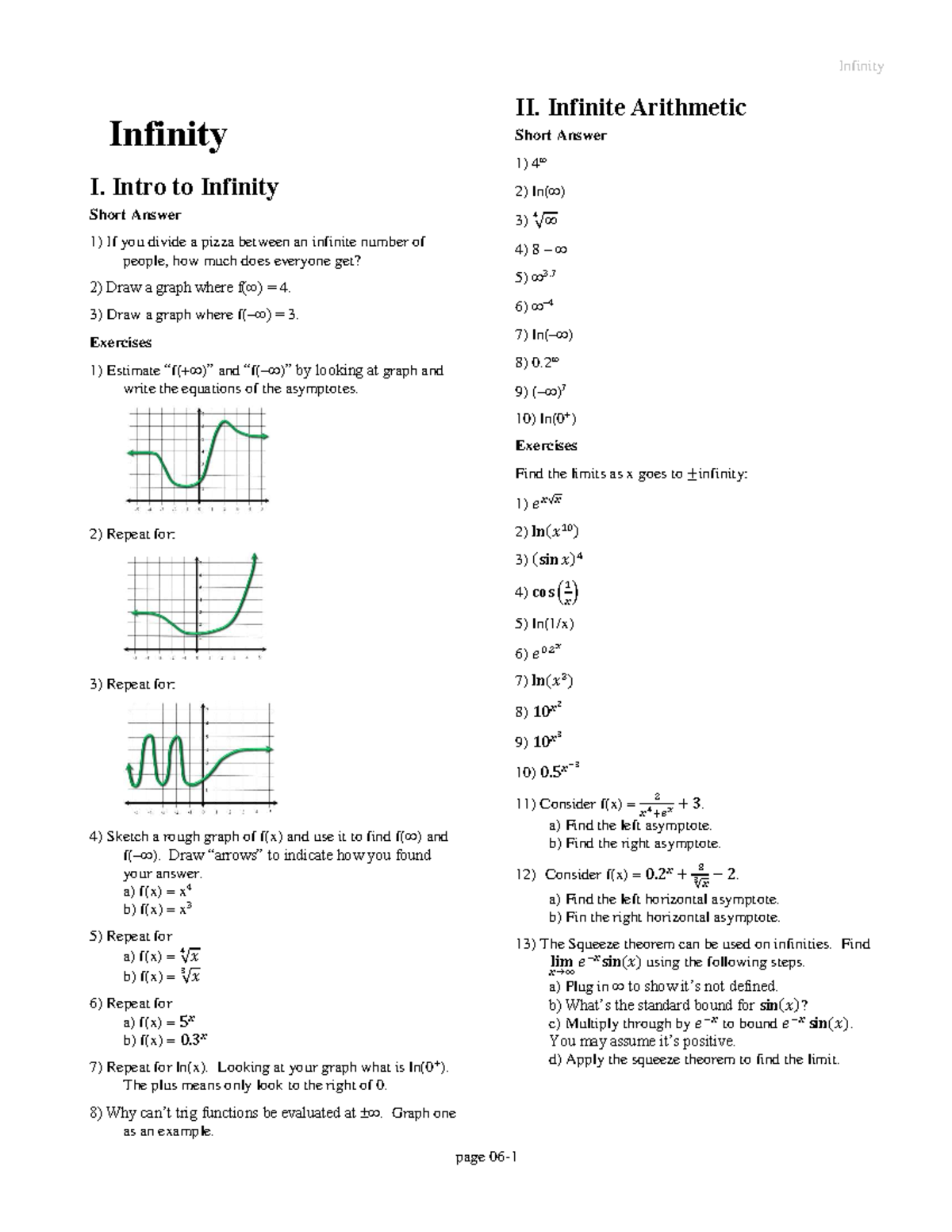 Infinity: Limits and Asymptotes Exercises - Studocu