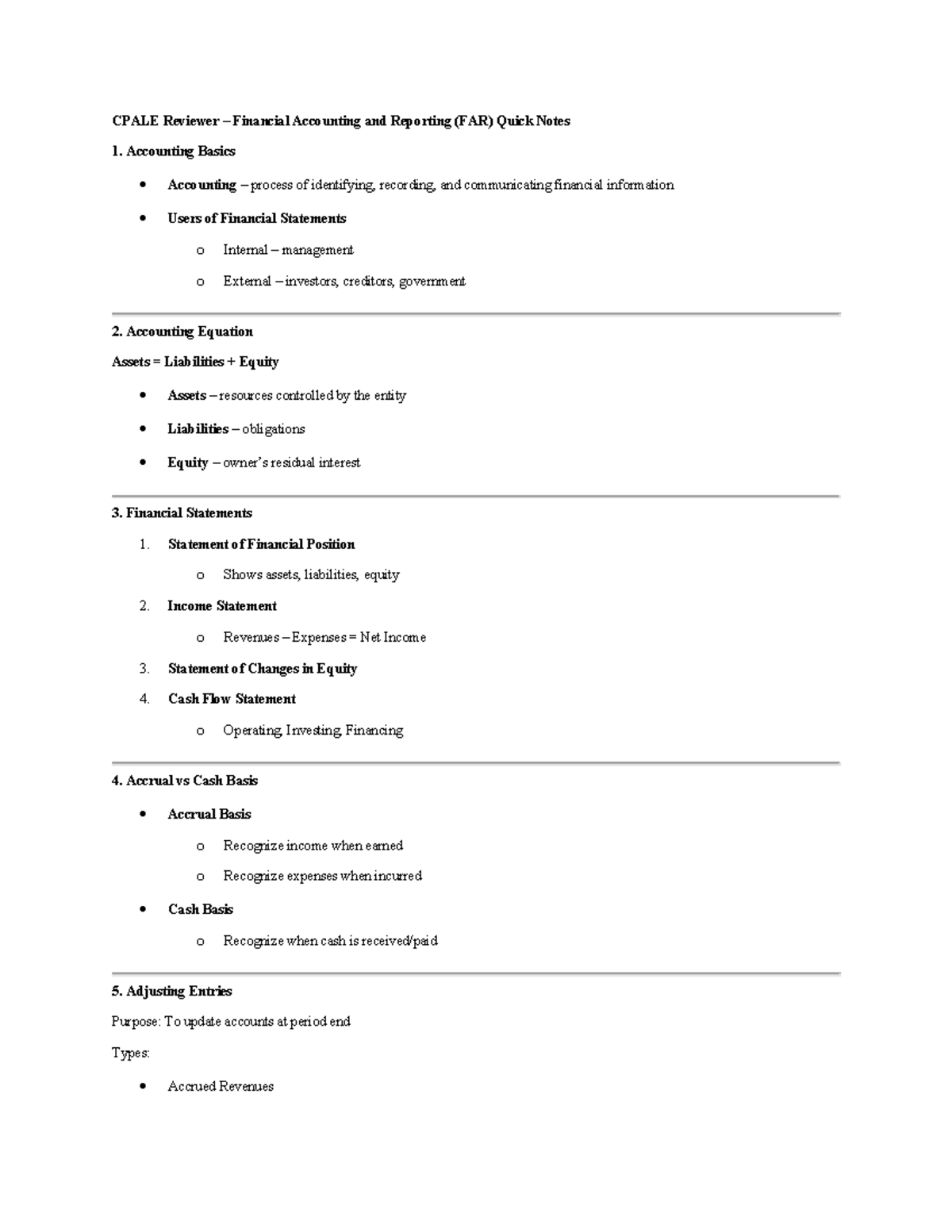 CPALE Reviewer: Quick Notes on Financial Accounting & Reporting (FAR ...