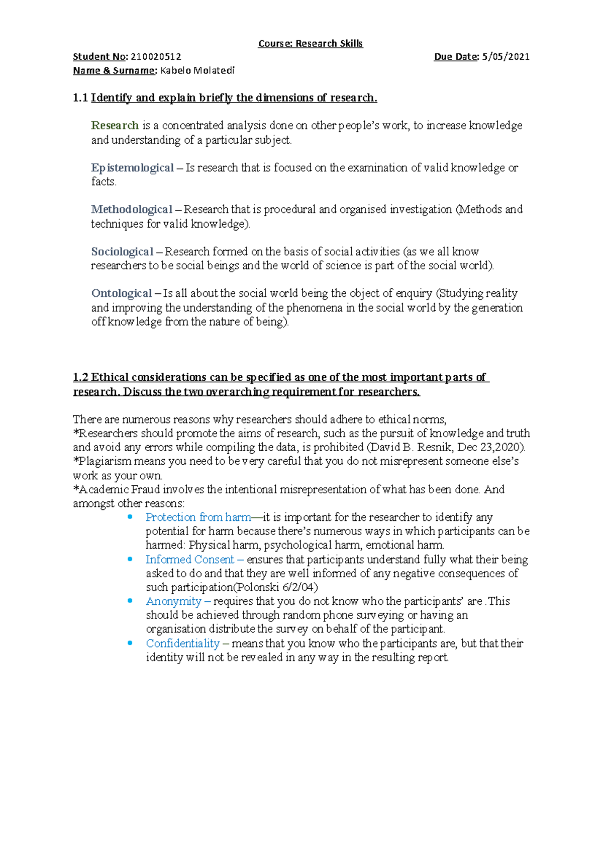 Research Assignment (Completed Final Draft) - Course: Research Skills ...