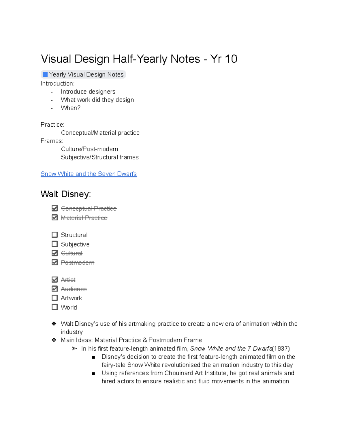 Visual Design Half-Yearly Notes - Yr 10: Animation & Artmaking ...