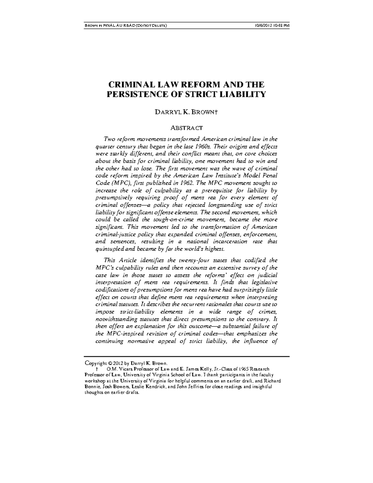 Criminal Law Reform and the Persistence - CRIMINAL LAW REFORM AND THE ...