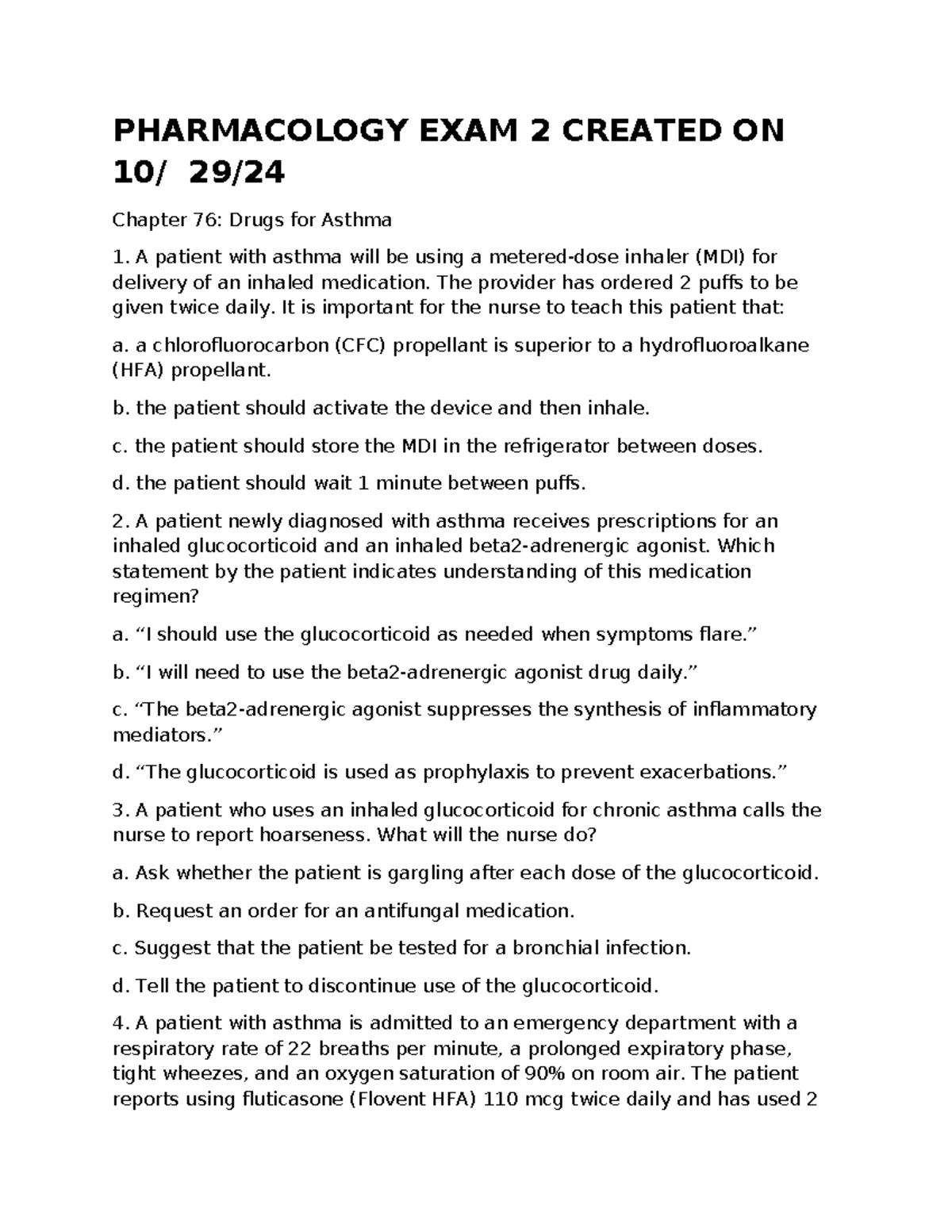 Pharm 2 - Final Exam Study Guide: Asthma & Allergic Rhinitis ...