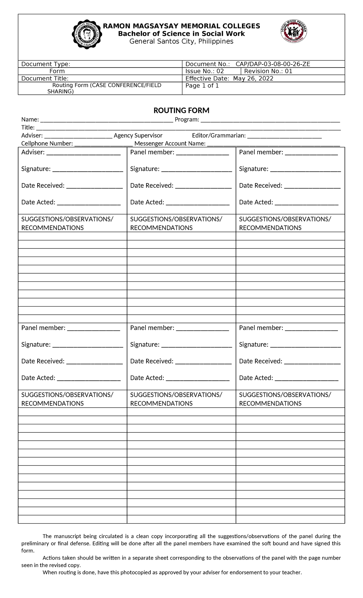 26ZE - routing form - ROUTING FORM Name ...