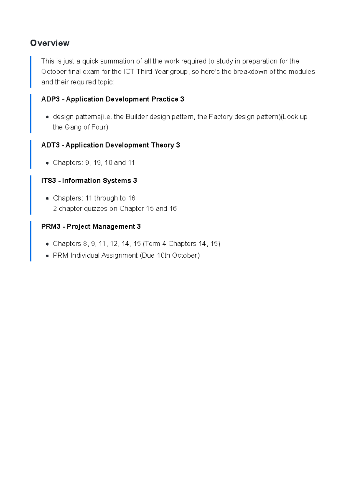 October Final Exam Study Guide for ICT 3rd Year (ADP3, ADT3, ITS3, PRM3 ...