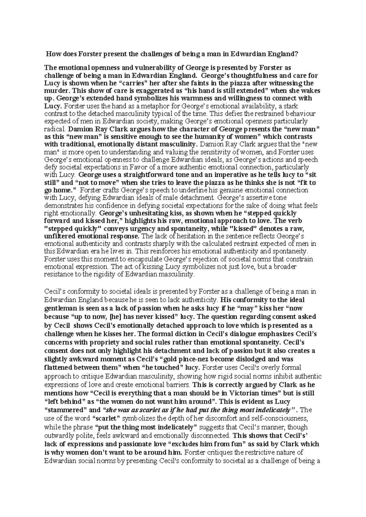 ENG 101: Exploring Masculinity Challenges in Forster's Edwardian ...