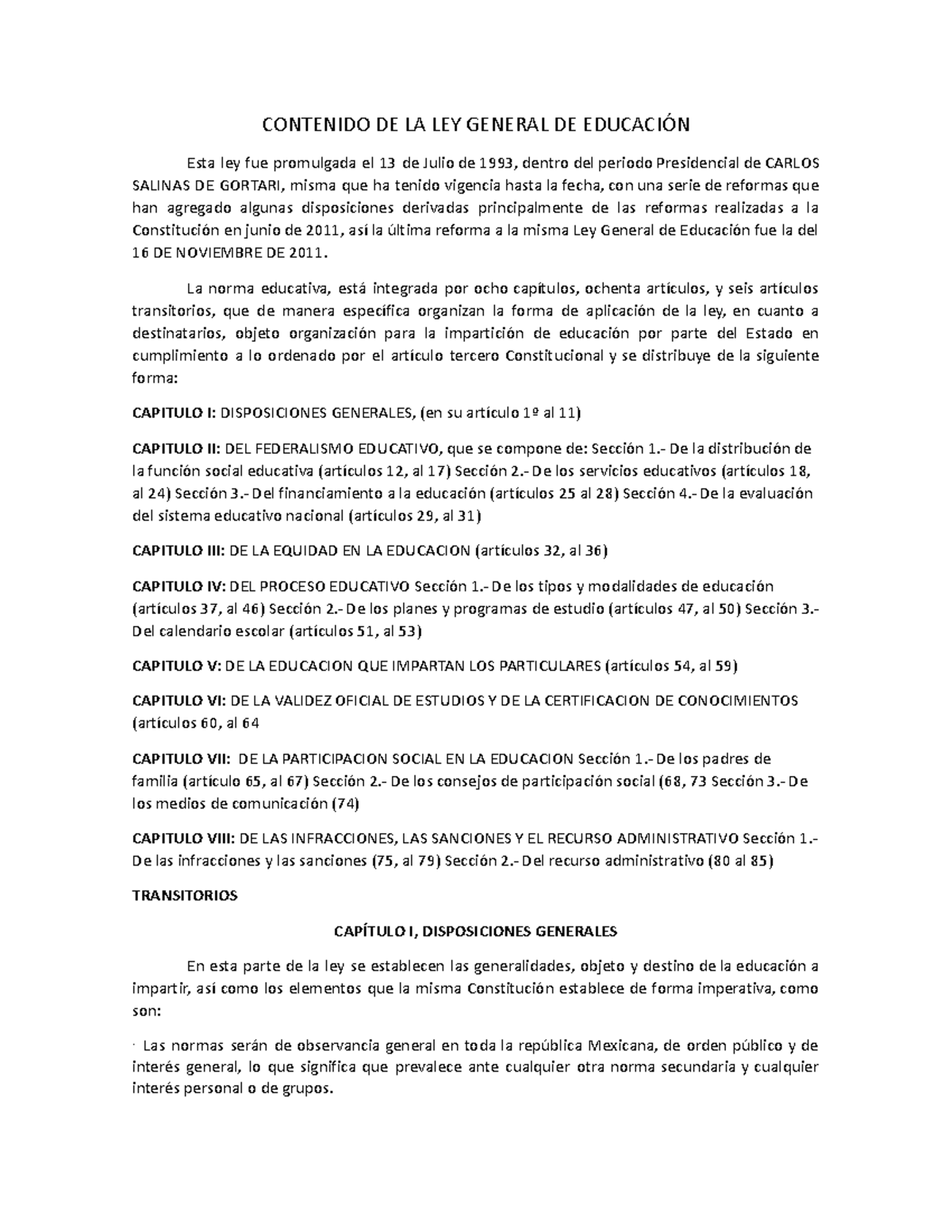 Contenido de la Ley General de Educación: Análisis y Estructura - Studocu