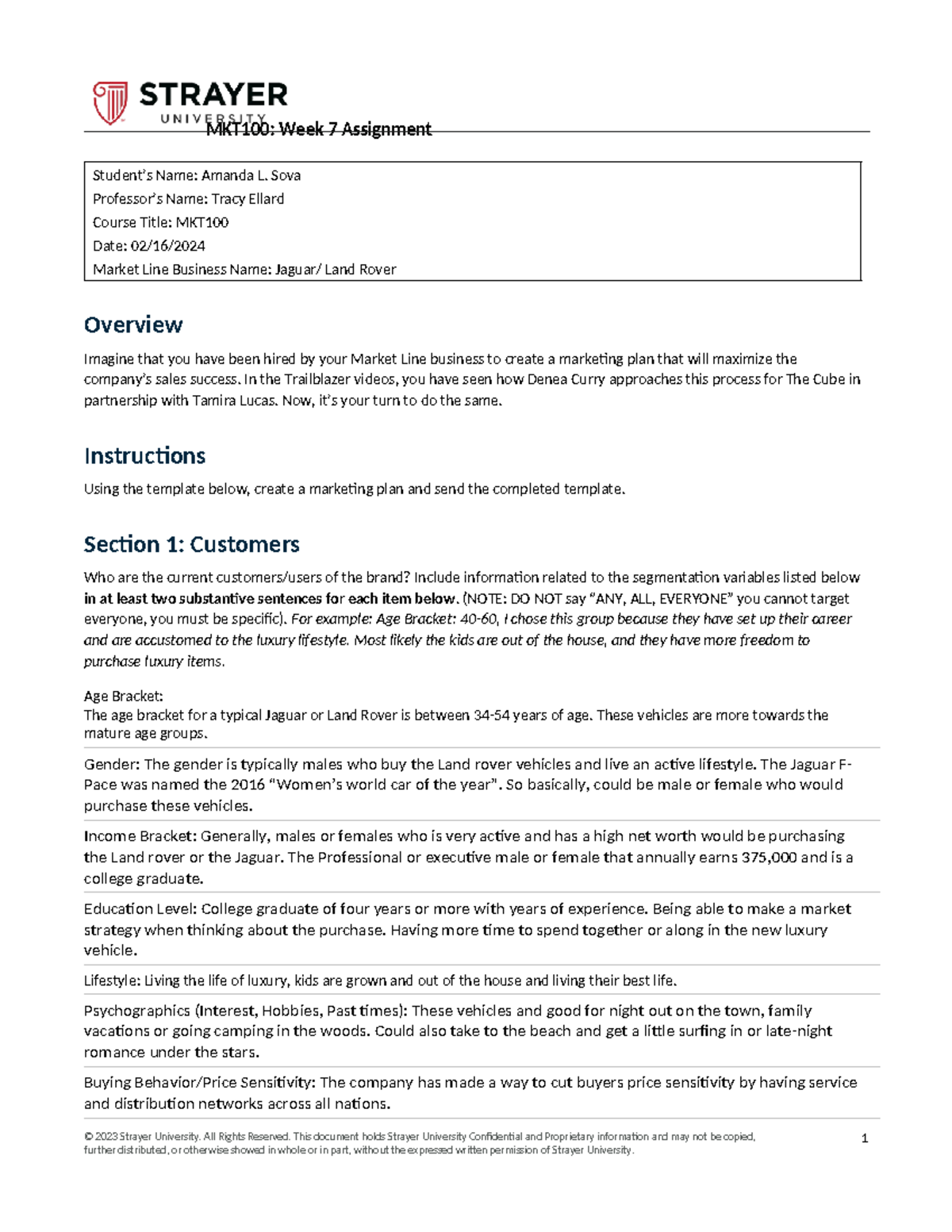 MKT100 Week 7 Marketing Plan Assignment for Jaguar/Land Rover - Studocu