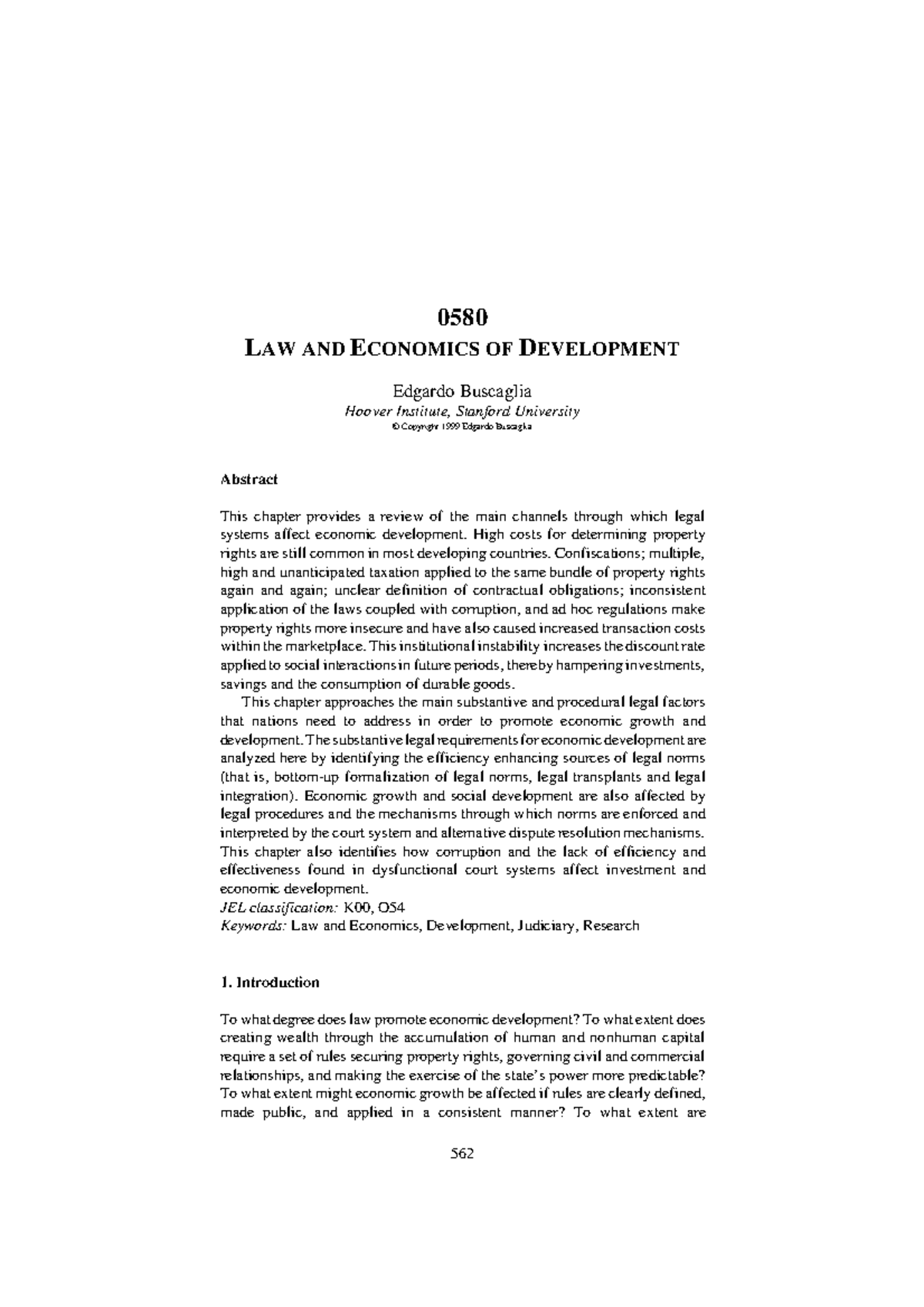 0580 Law and Economics of Development: Analyzing Legal Impact on Growth ...