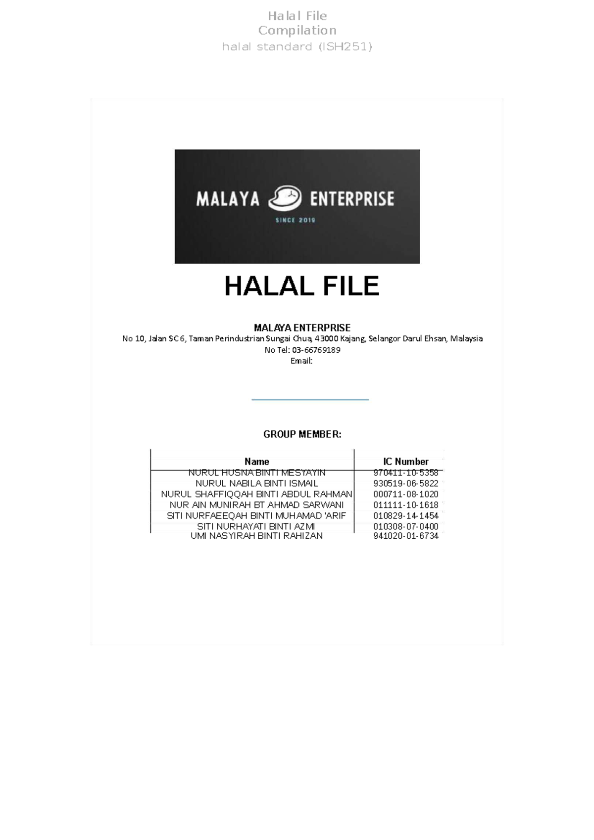 Halal File Compilation for ISH251 Course - Malaya Enterprise - Studocu