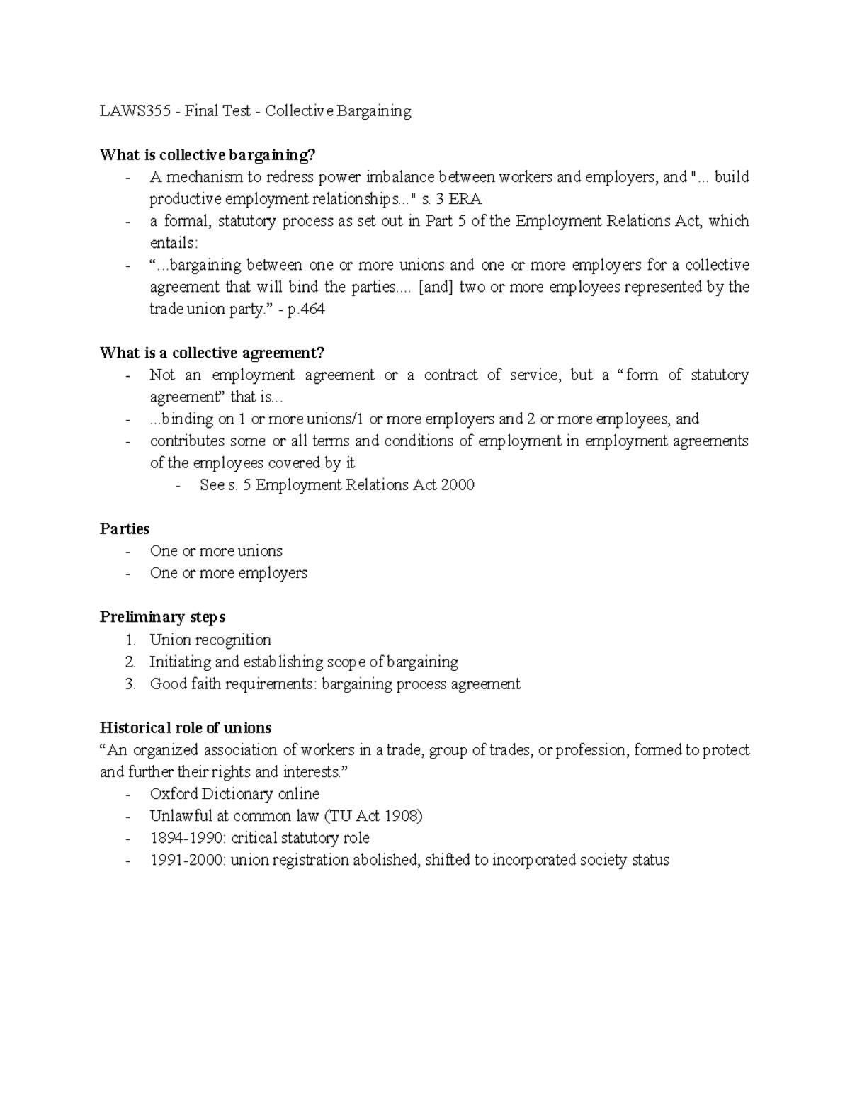 LAWS355 Final Test: Understanding Collective Bargaining Principles ...