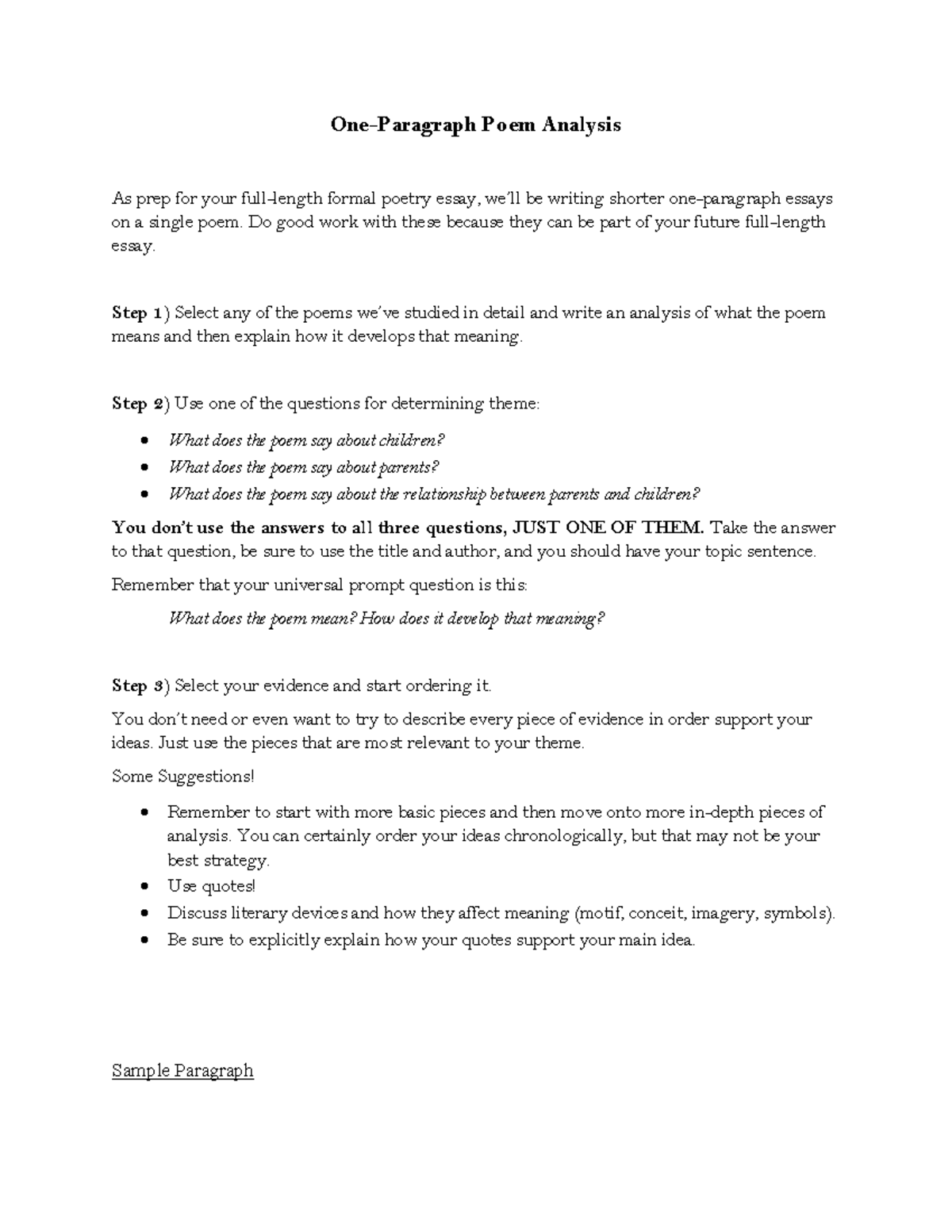 Poem Analysis Guide for Formal Poetry Essay (ENG 101) - Studocu