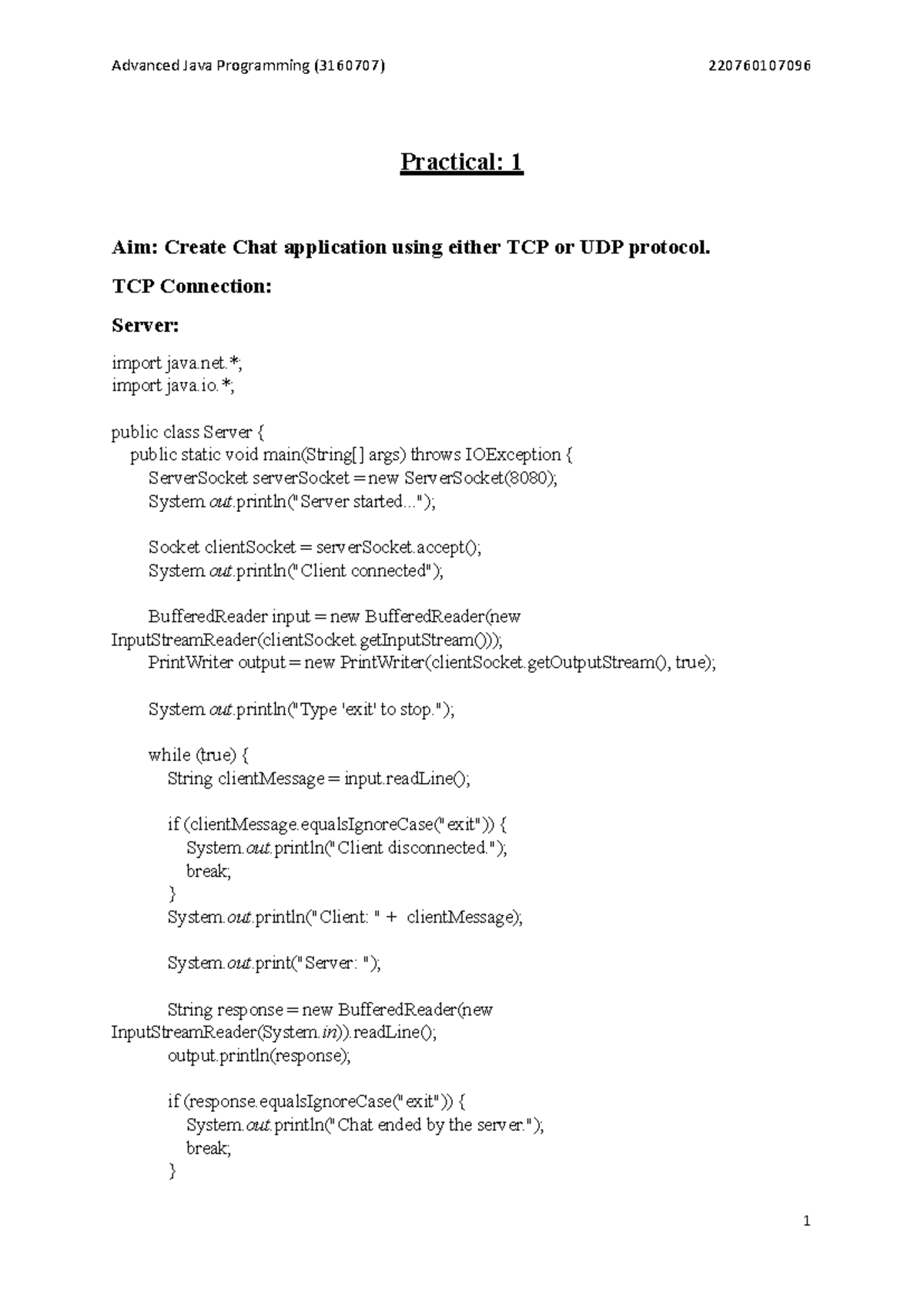 Advanced Java Programming (3160707) Practical 1 & 2: Chat & JDBC Apps ...