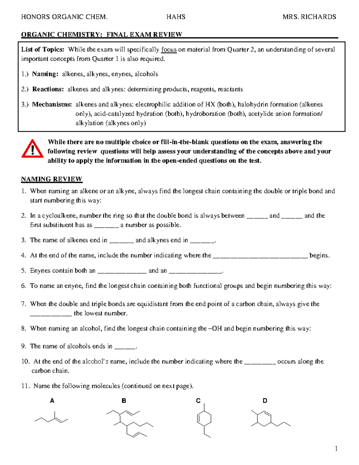 Organic Chem 202: Final Exam Review - Key Topics & Mechanisms - Studocu