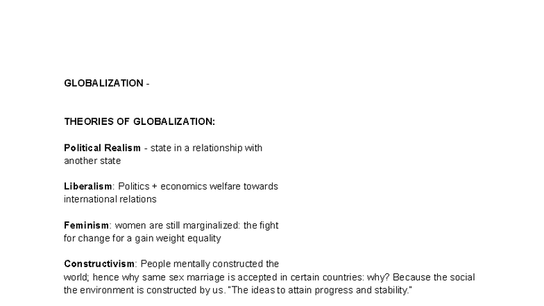 GLOBALIZATION THEORIES & STATE CONCEPTS: A Comprehensive Review - Studocu