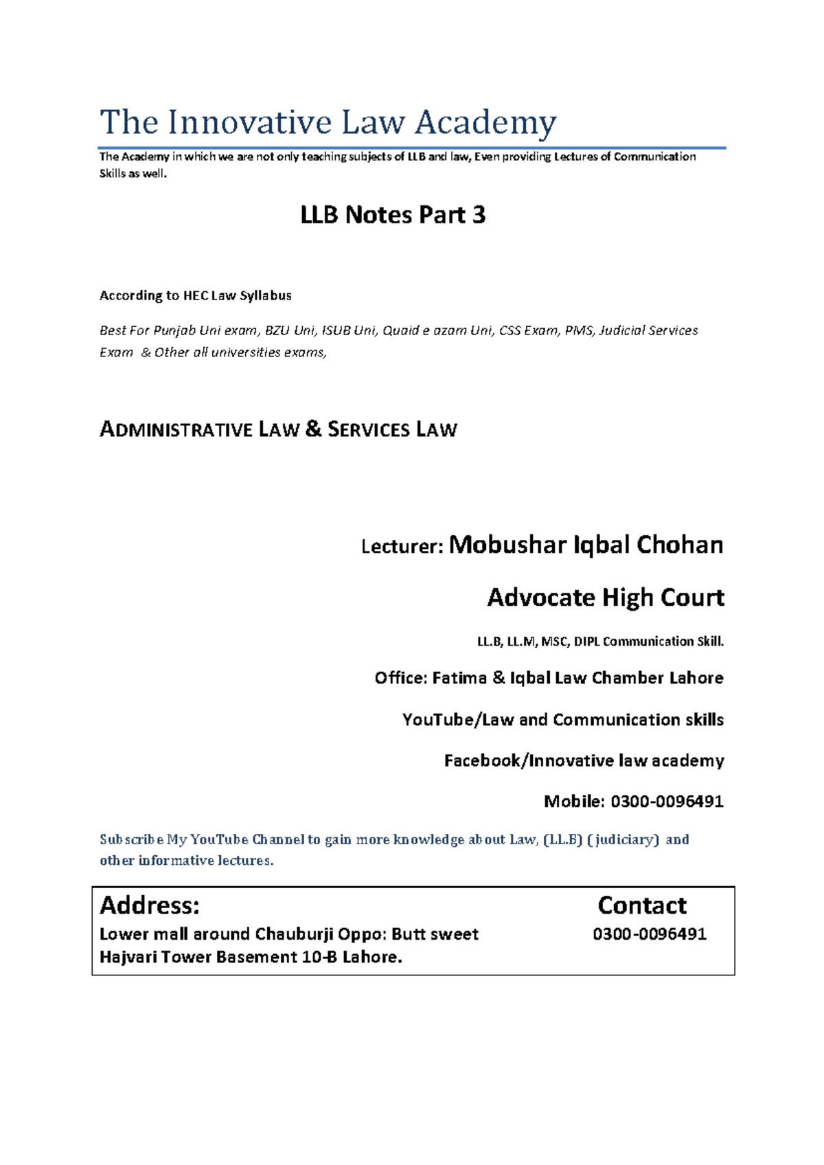 Administrative Law & Service Law Lecture Notes (LLB) - Studocu