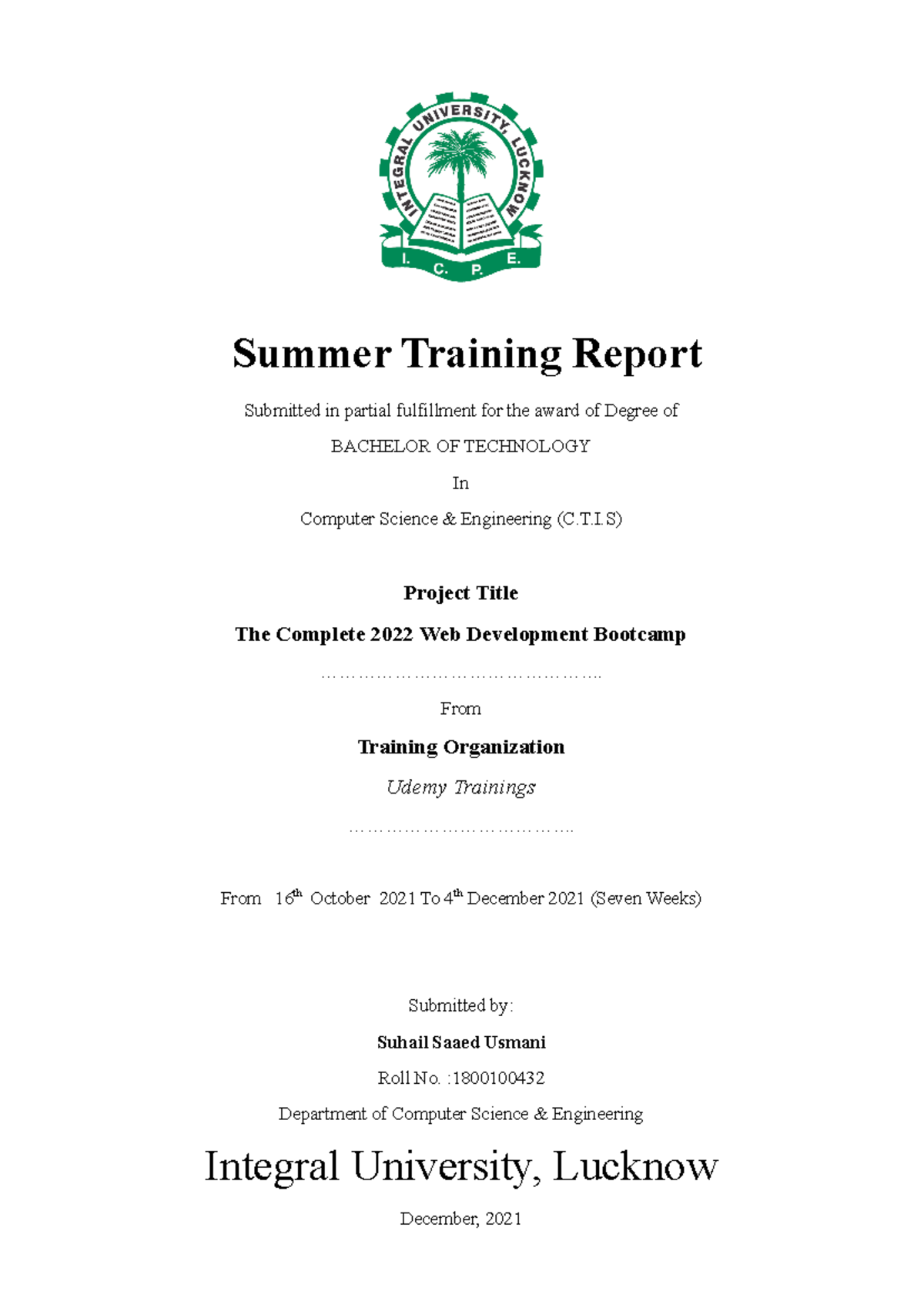 025666894 - Summer Training Report on Web Development Bootcamp - Studocu