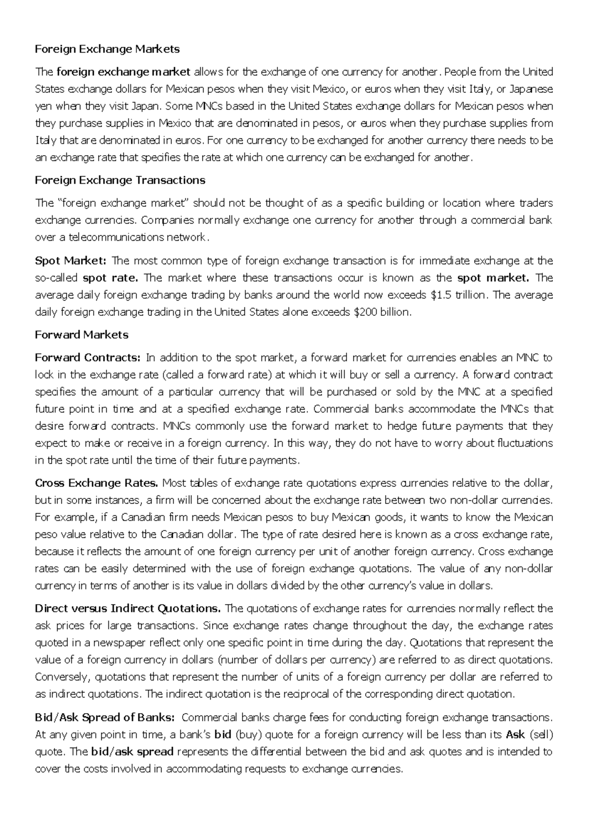 Foreign Exchange Markets: Overview and Key Concepts - Studocu