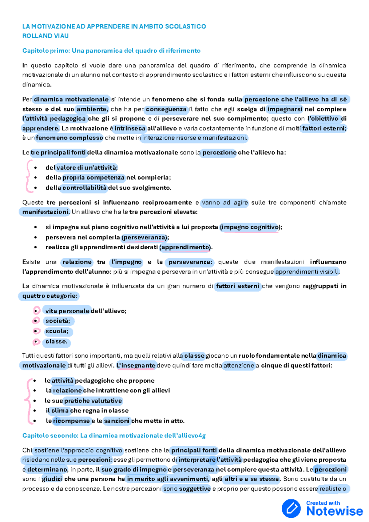 LA MOTIVAZIONE AD APPRENDERE IN AMBITO SCOLASTICO - CAP. 1-5 - Studocu