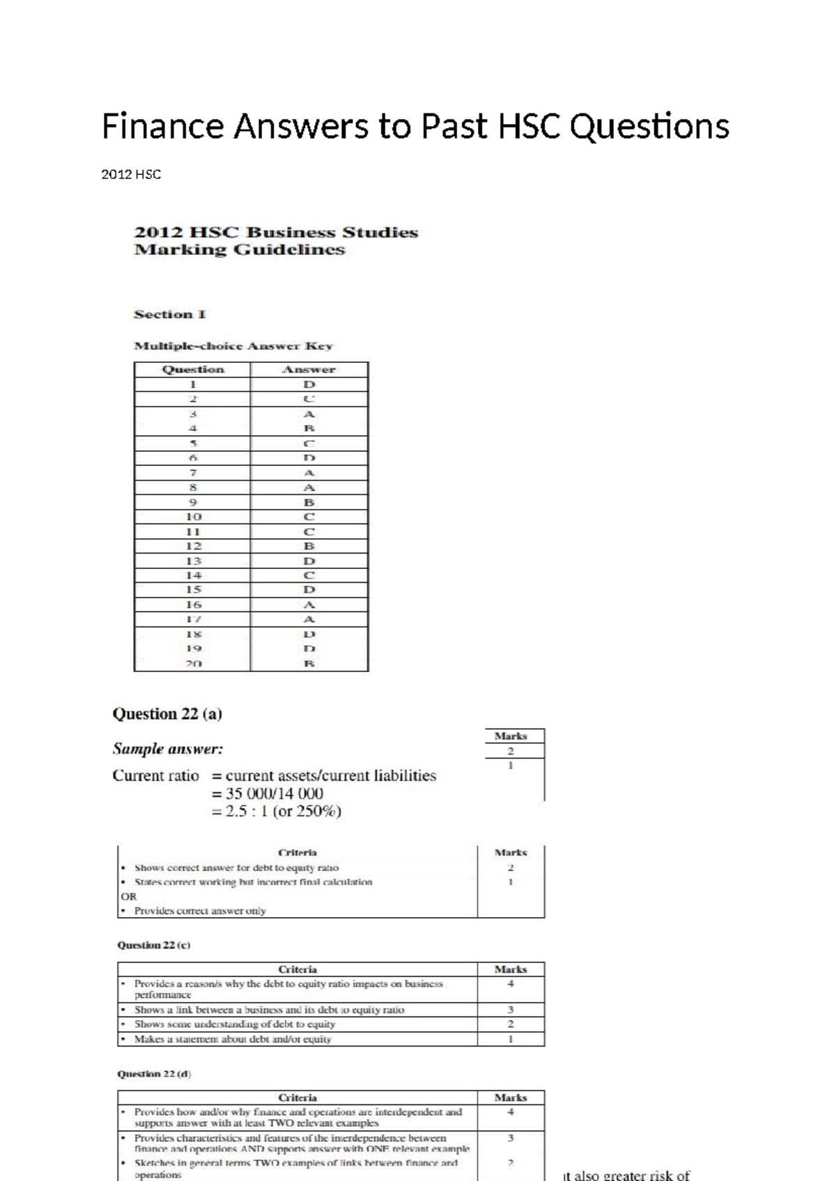 Finance Answers to Past HSC Questions - Studocu