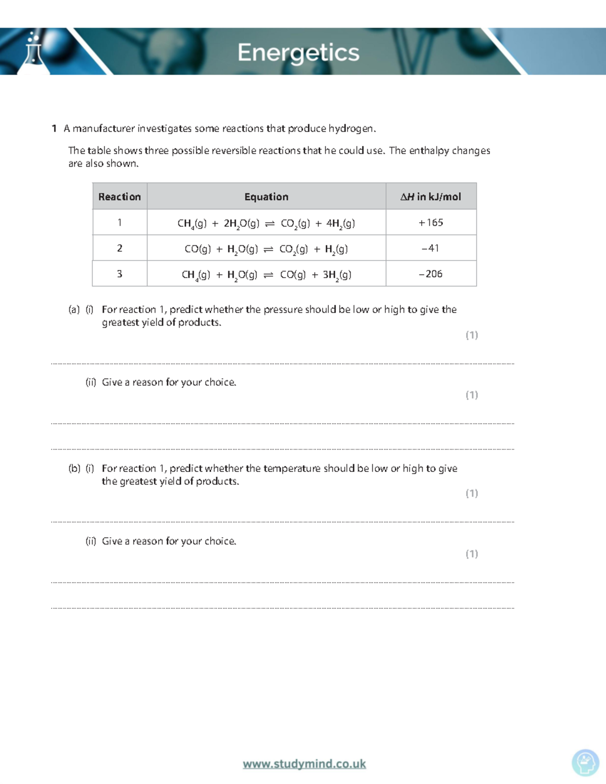 Energetics QP - questions on energettic bio alevel - 1 A manufacturer ...