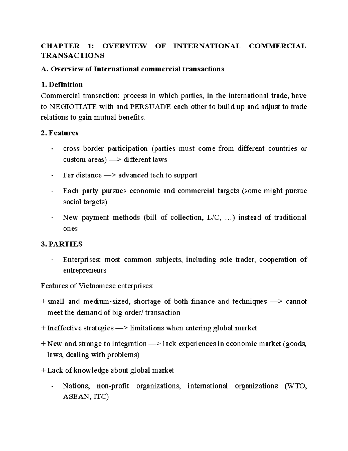 CHAPTER 1: OVERVIEW OF INT'L COMMERCIAL TRANSACTIONS - Studocu