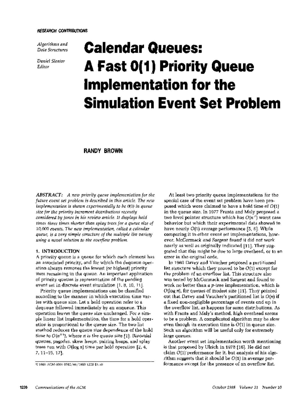Calendar Queues: O(1) Priority Queue for Event Set Simulation - Studocu