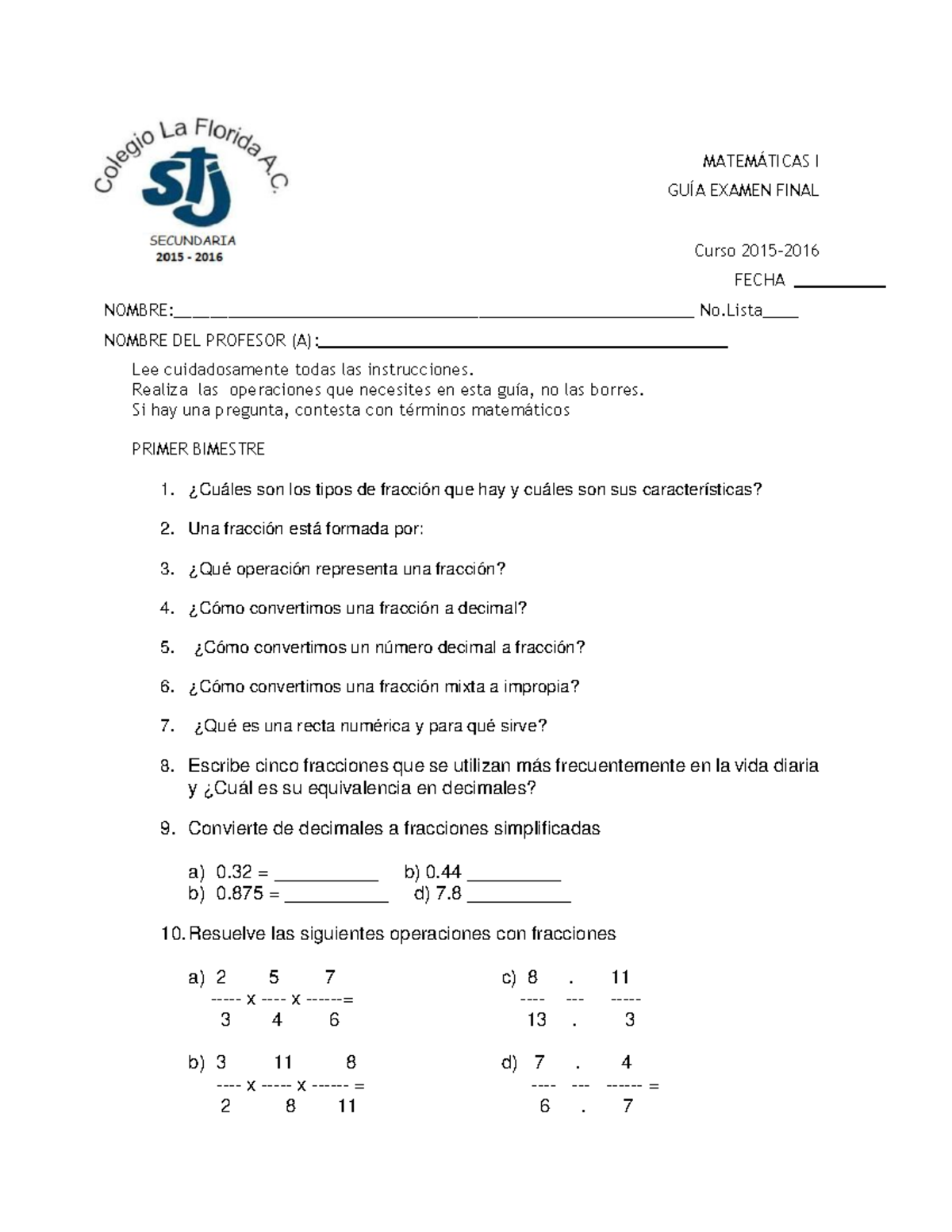 Ejercicios De Matematicas Para Quinto Grado De Fracciones Pdf 630x315