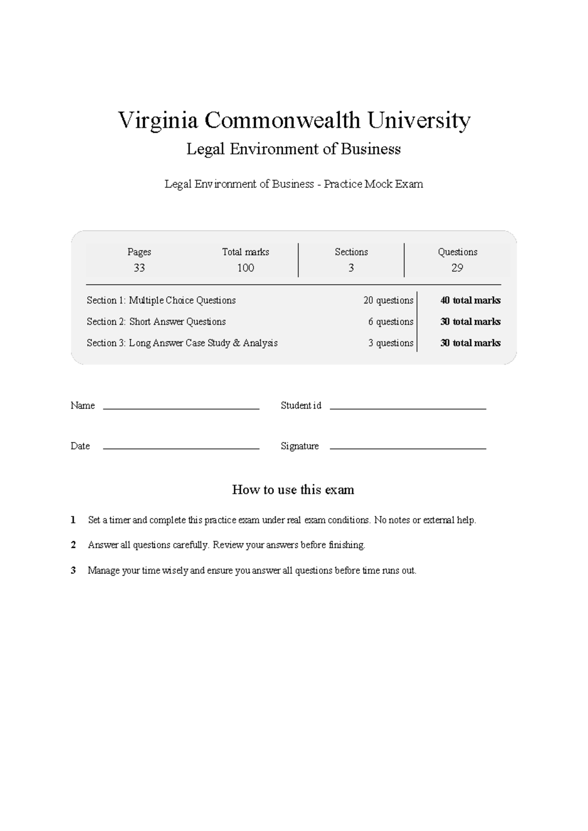 BUSN 323 Legal Environment of Business Practice Mock Exam 2026 - Studocu