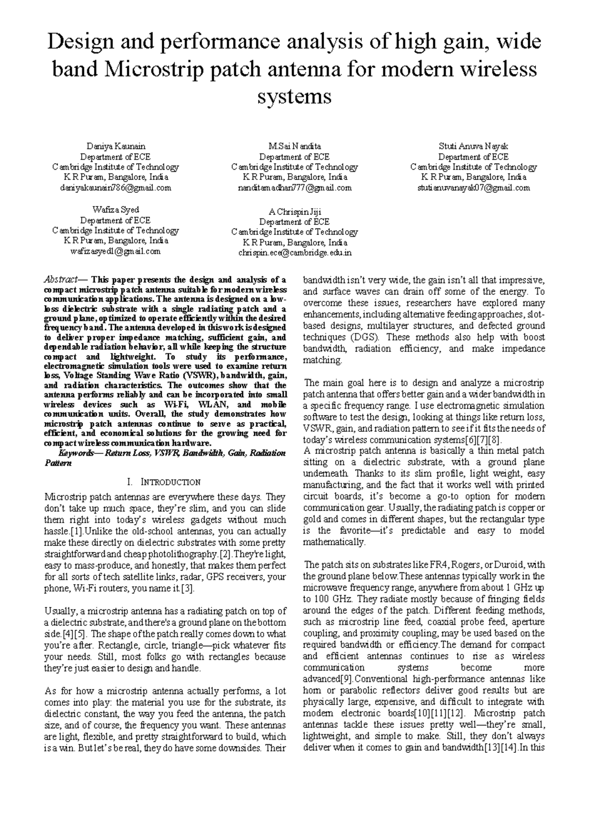Design and Performance Analysis of Microstrip Patch Antenna for ECE ...