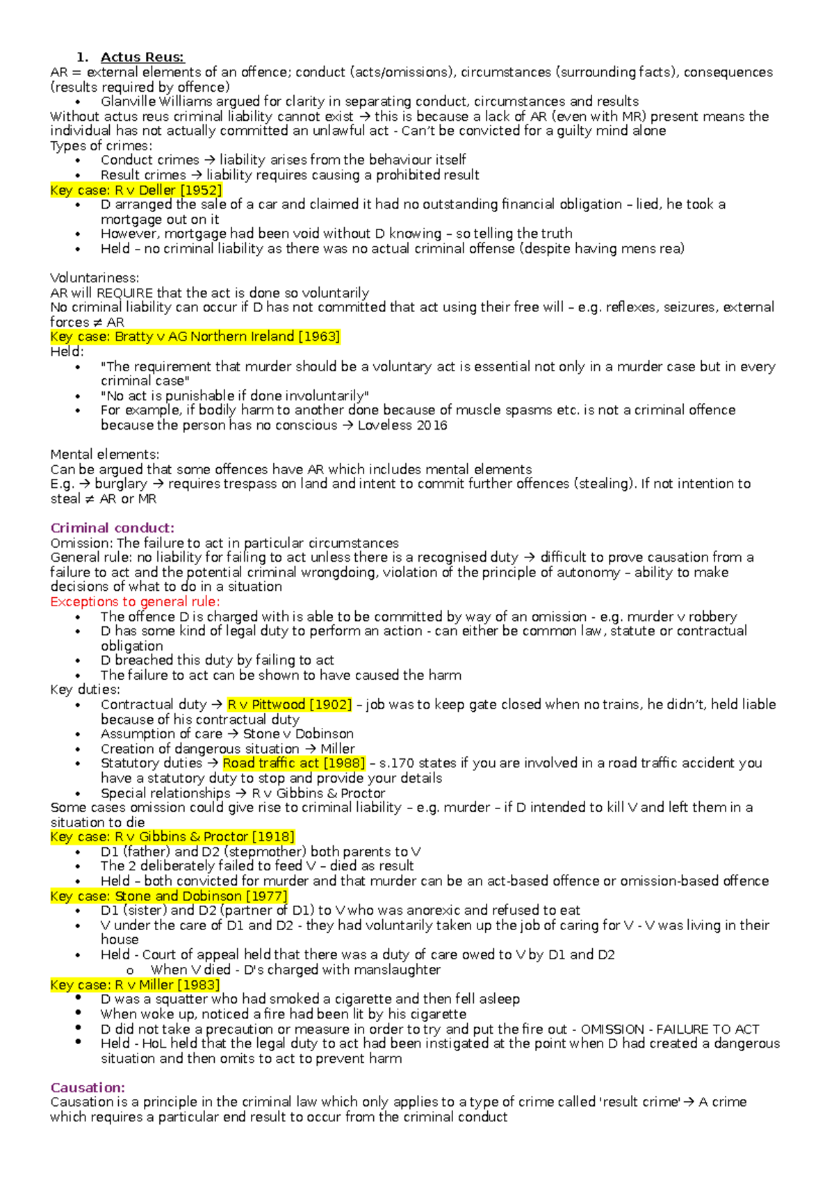 Criminal Law Cheat Sheet: Key Concepts & Case Summaries (CL101) - Studocu