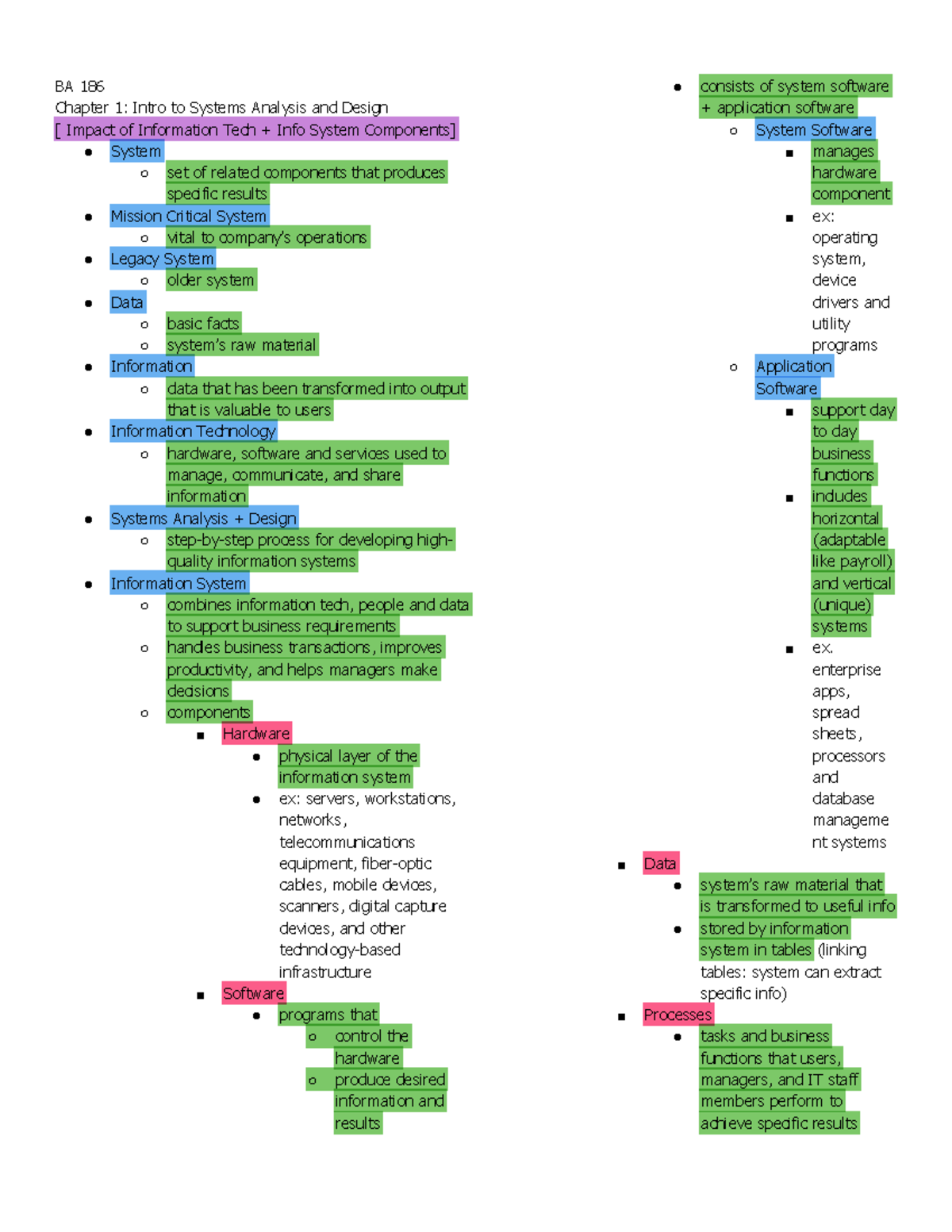 BA 186 ch 1 notes - Ch 1 - BA 186 Chapter 1: Intro to Systems Analysis ...