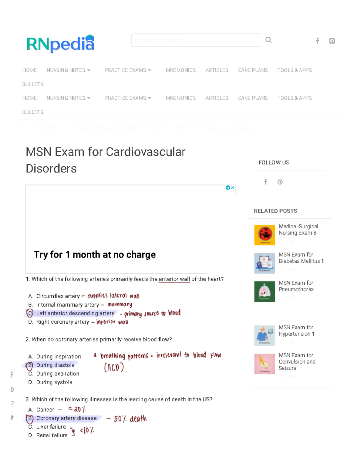 MSN Final Exam for Cardiovascular Disorders - RNpedia - Studocu