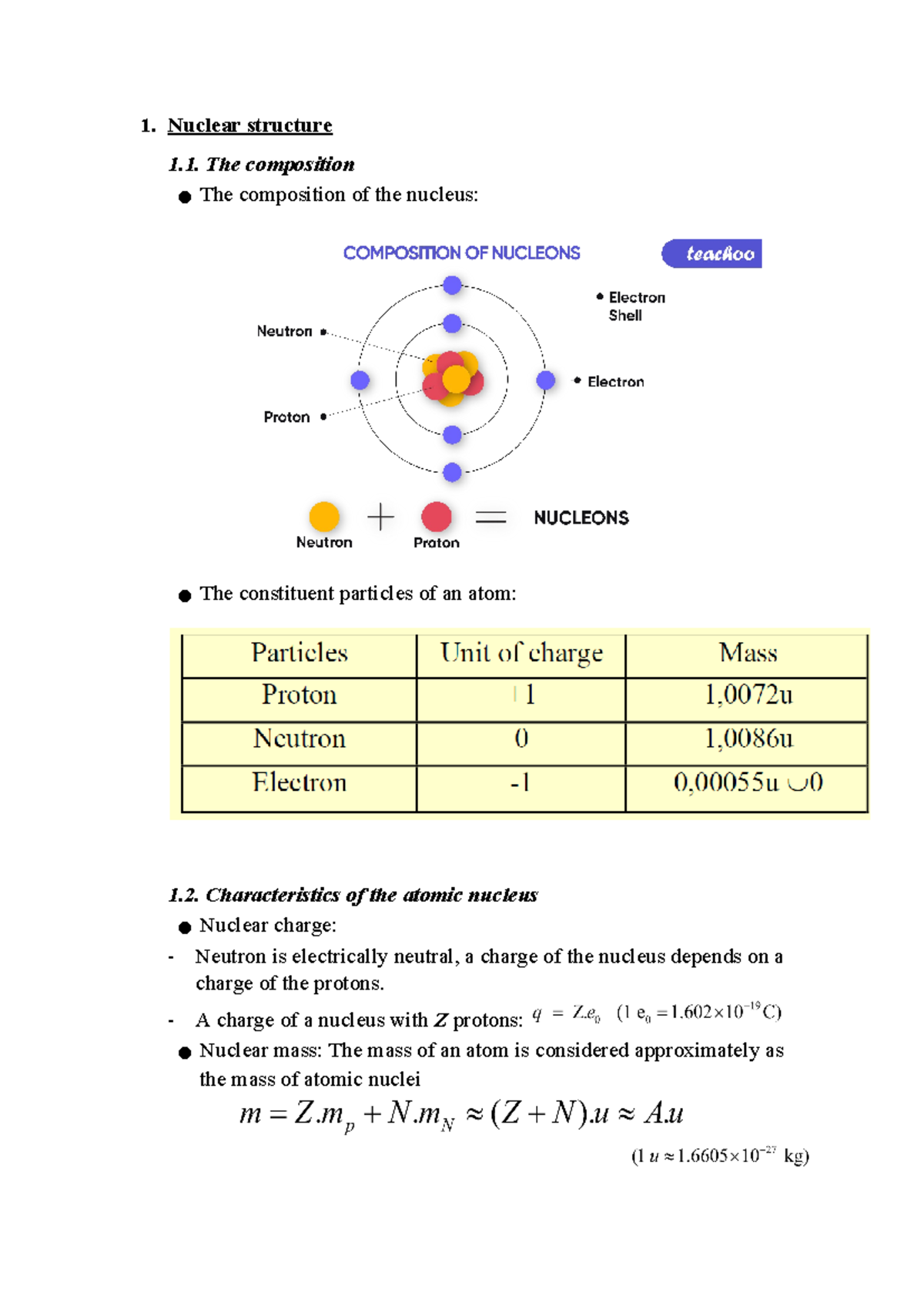 Chapter 6: Nuclear Chemistry - Nuclear structure The composition The ...