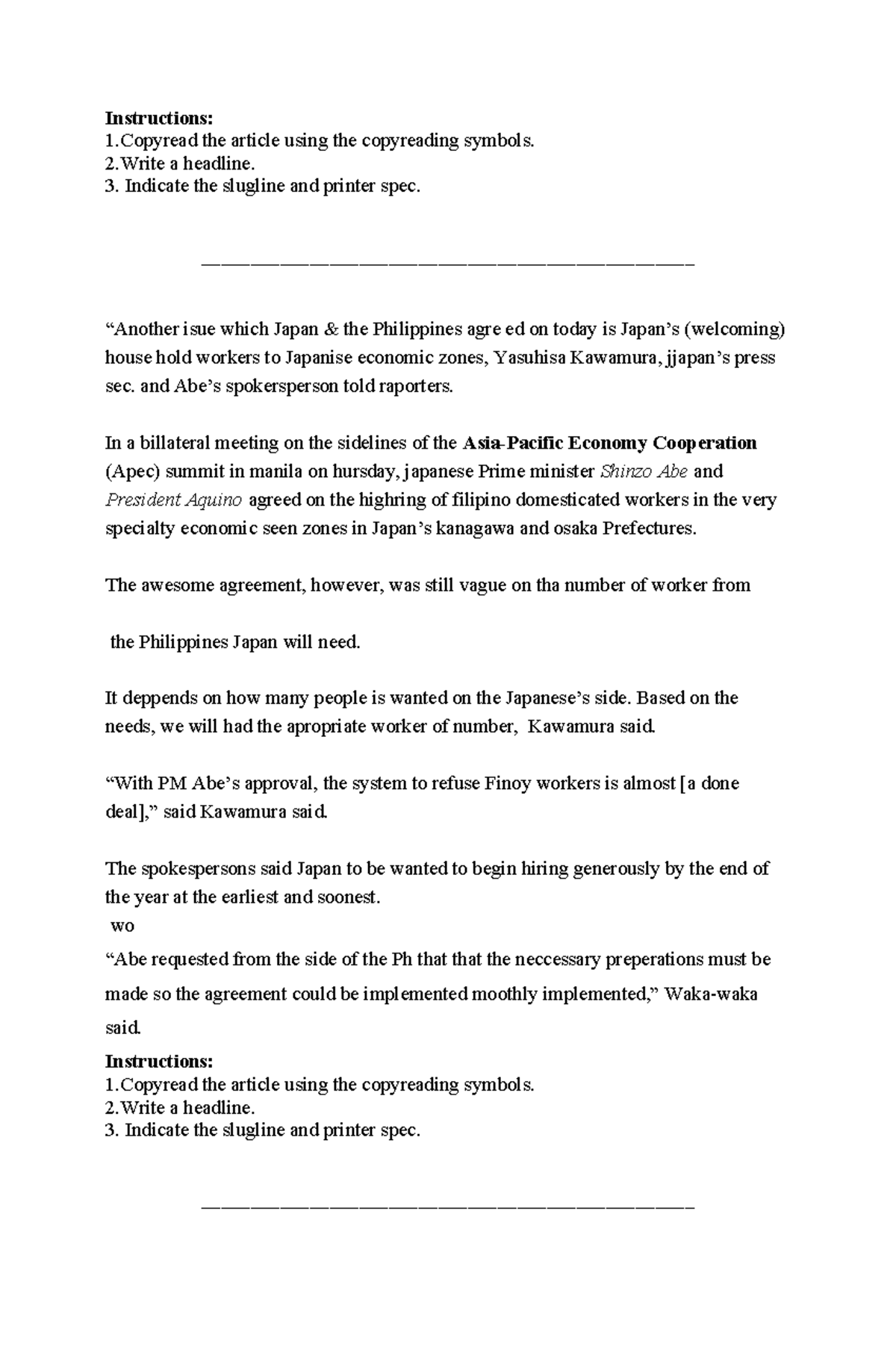 1st Copyreading RSPC Exercises: Article Review and Headline Creation ...