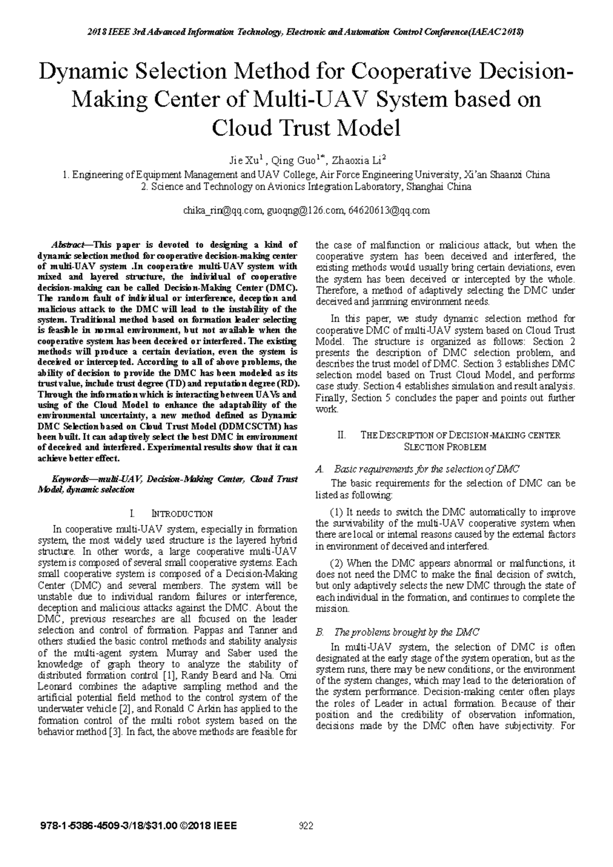 Dynamic DMC Selection Method Based on Cloud Trust Model (IAEAC 2018 ...