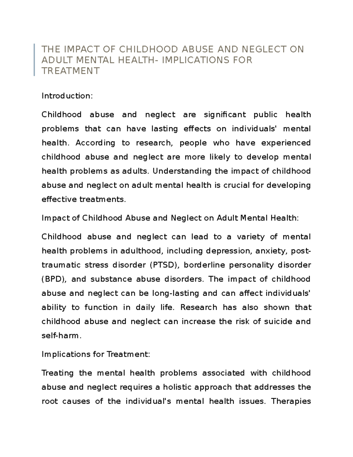 The Impact of Childhood Abuse & Neglect on Adult Mental Health: Therapy ...
