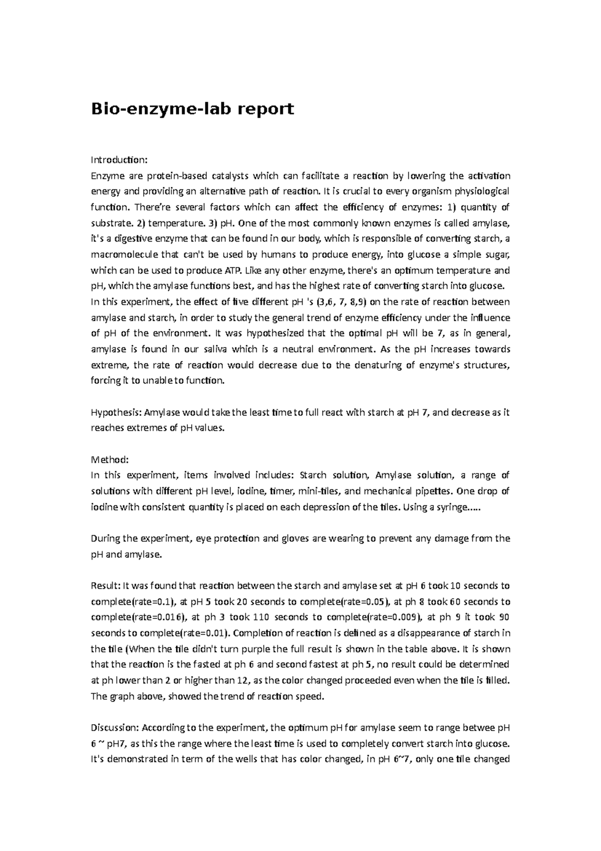 Bio-enzyme experiment report - Bio-enzyme-lab report Introduction ...