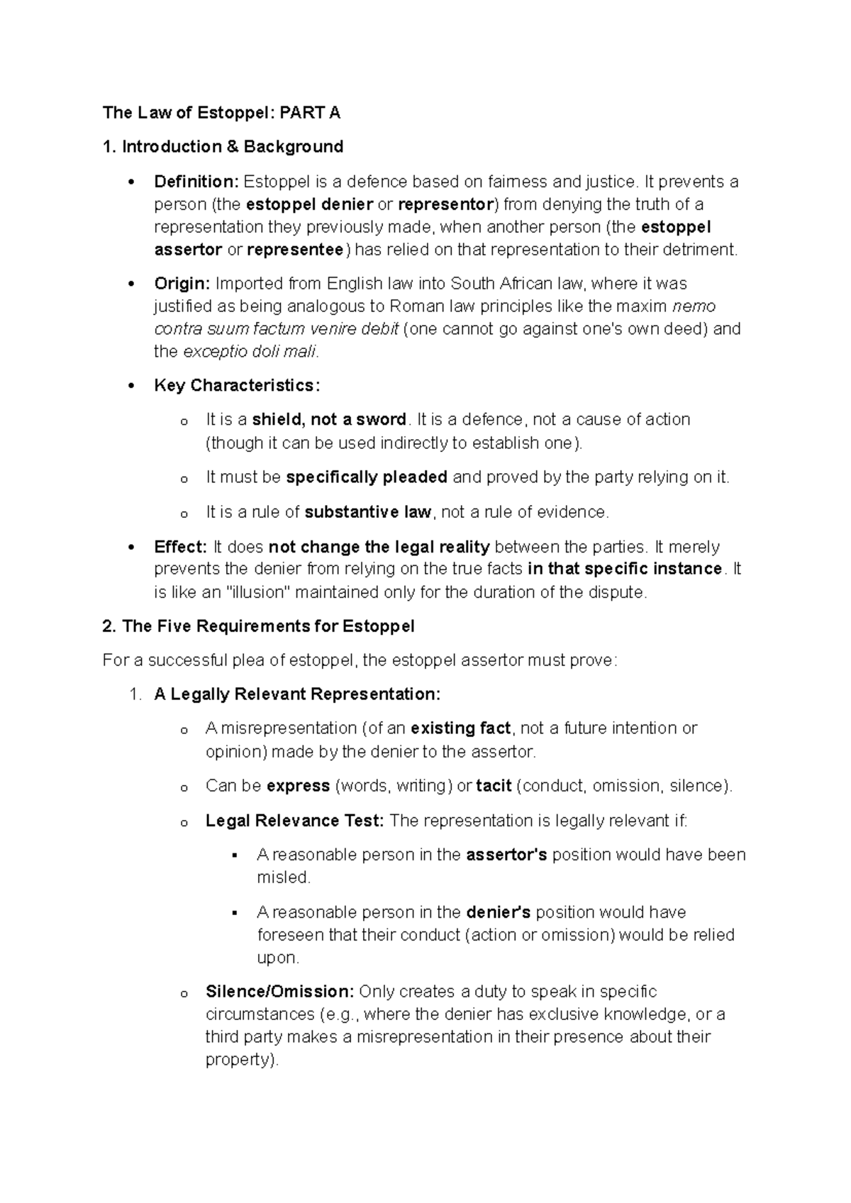 The Law of Estoppel: Comprehensive Overview and Key Principles - Studocu