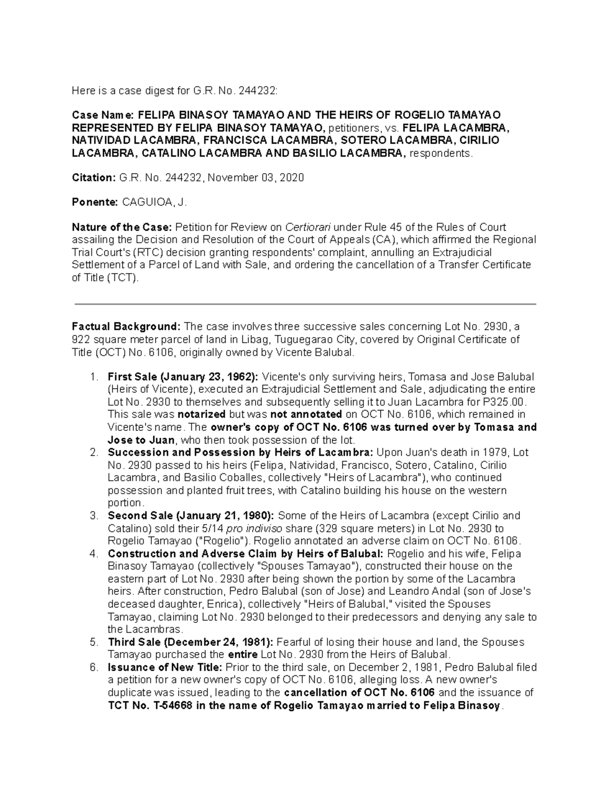 Case Digest on G.R. No. 244232: Legal Analysis and Rulings - Studocu