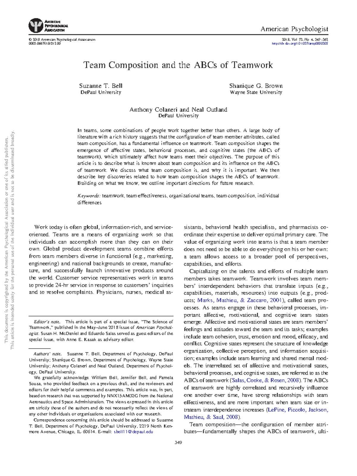 Team Composition and the ABCs of Teamwork: Insights from 2018 Research ...
