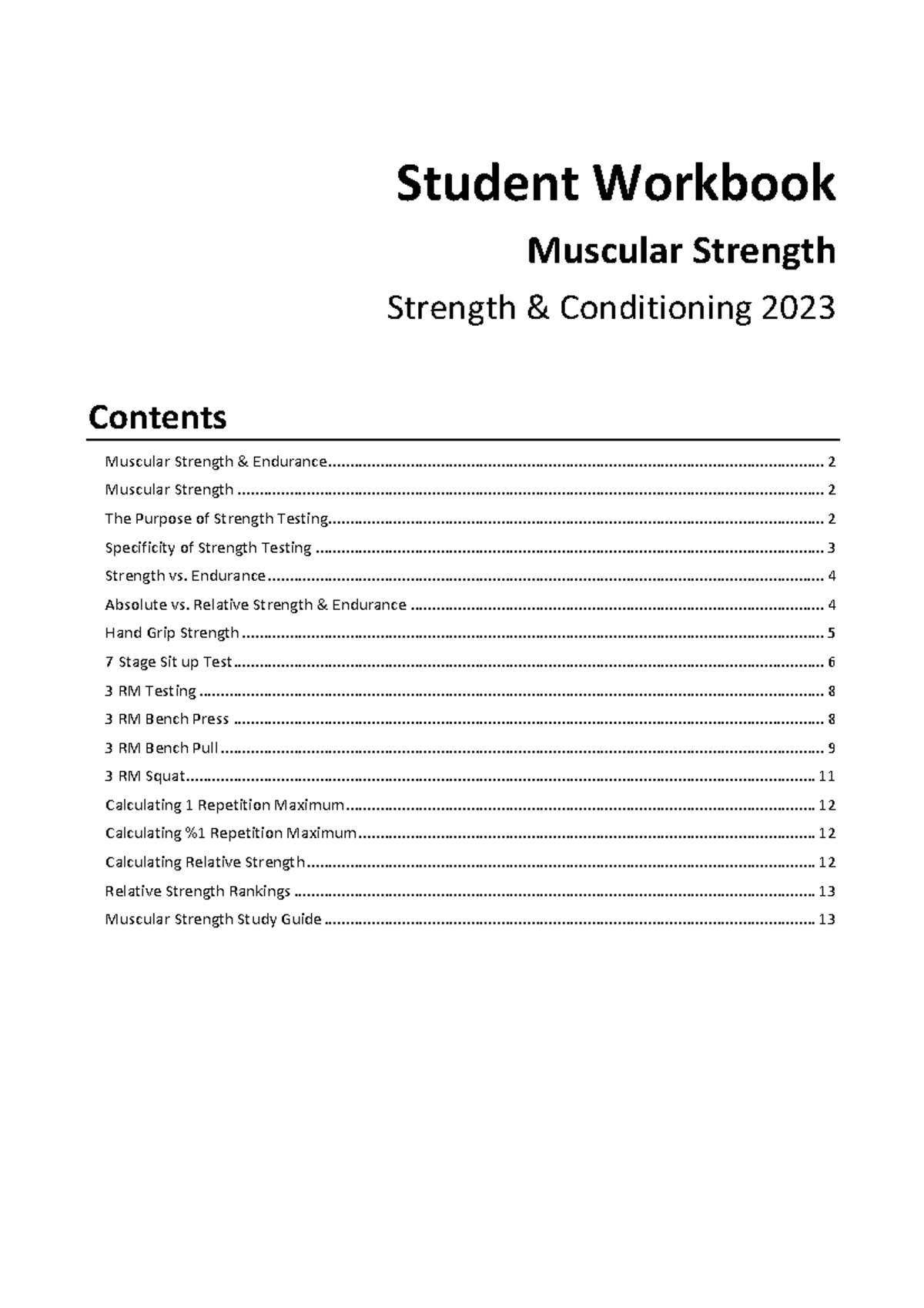 Muscular Strength - Student Workbook Testing & Assessment Lab Book ...