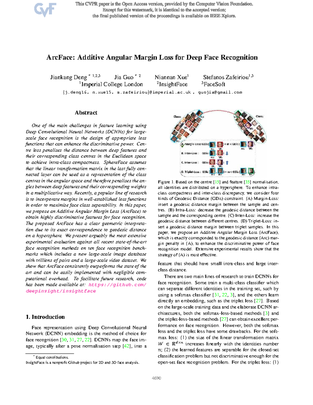 DENG 2019: ArcFace - Additive Angular Margin Loss for Face Recognition ...
