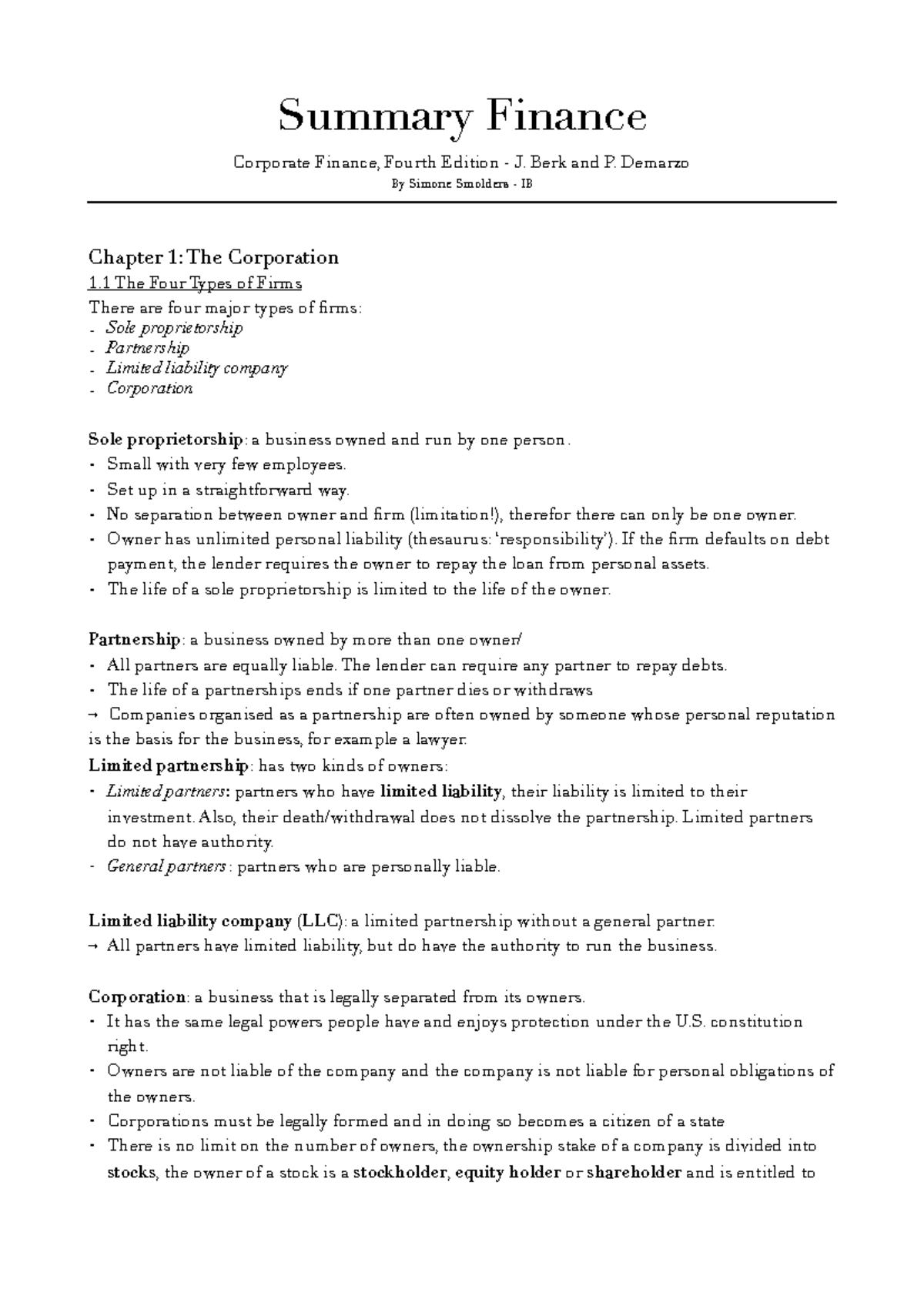 Summary of Corporate Finance Concepts - Intro to Financial Analysis ...